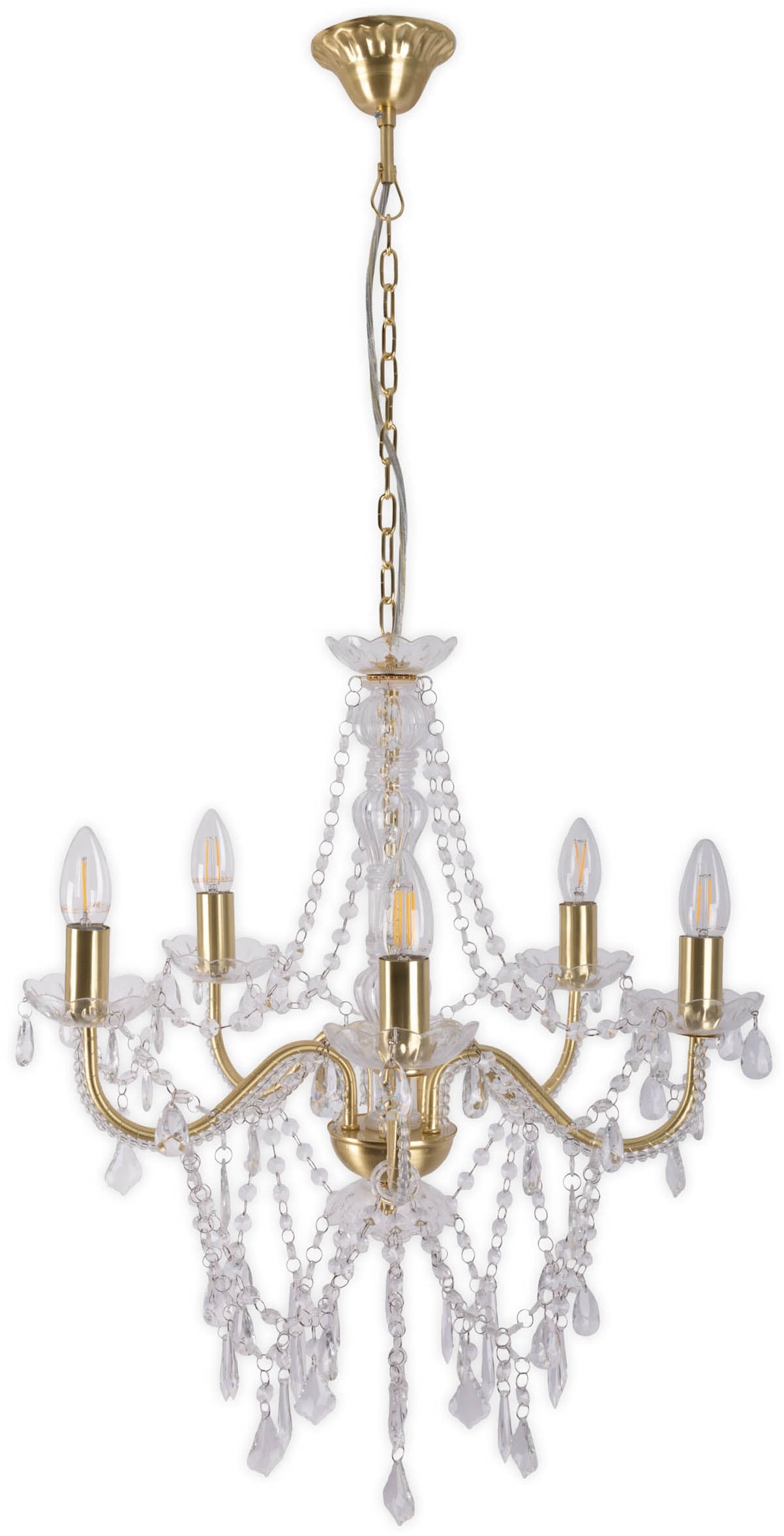 näve Kronleuchter »Cecilia« E14 1 Stk. 5flg., Kristallbehang aus Acryl, exkl. Leuchtmittel E14, D: ca. 52cm