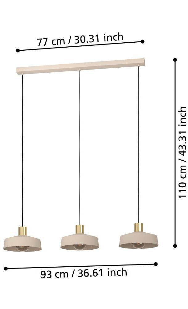EGLO Hängeleuchte »VALDIOLA«, 3 flammig, Leuchtmittel E27 | ohne Leuchtmittel, Lampe Decke, Metall in Sandfarben und Messing-Gebürstet, E27 Fassung