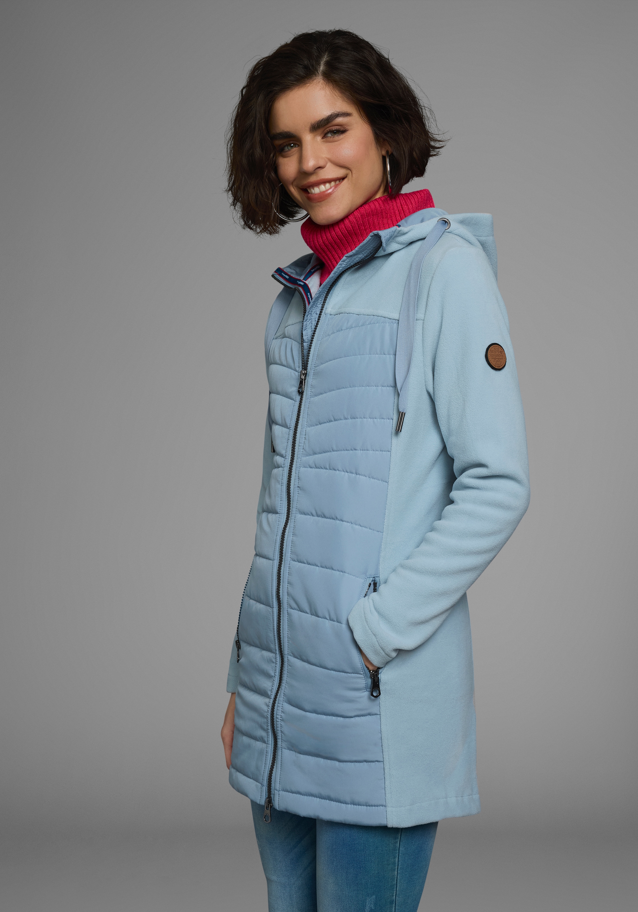KangaROOS Langjacke, mit Kapuze, Hybridjacke - Fleecejacke mit wattierten Bereichen
