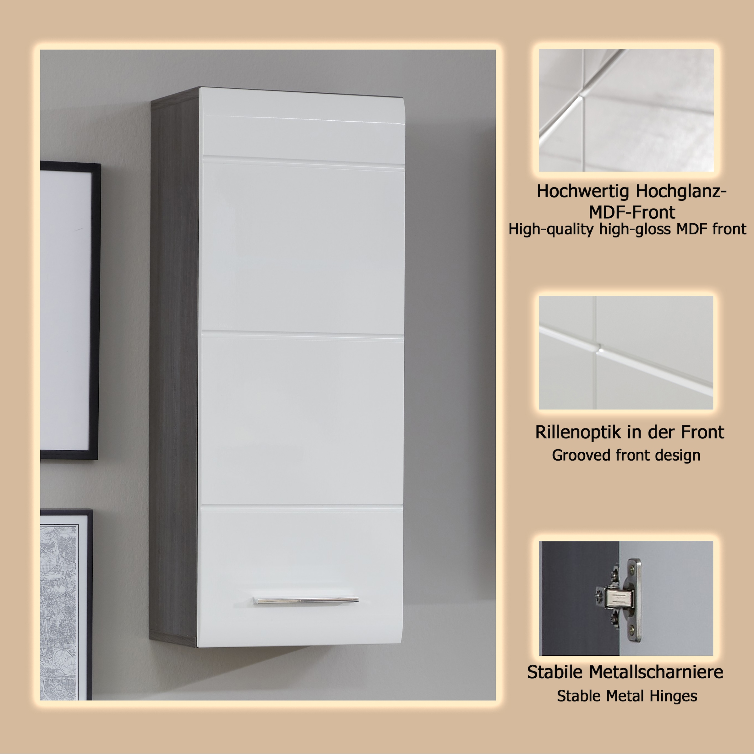 welltime Hängeschrank »Sovana«, Badezimmerschrank mit 2 Fächern in Weiß - (B/T/H) 30/24/77 cm