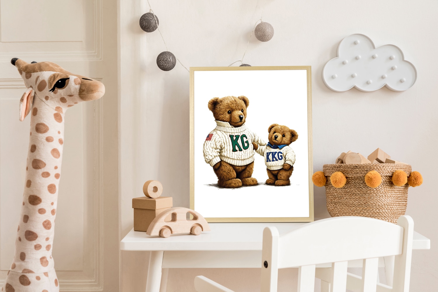 queence Bild mit Rahmen »Vintage Teddy Bär groß & klein« Bär | Bären | Fashion | Figuren | Mode | Modebilder HD Premium Poster-Druck inkl. Echtholzrahmen in beige