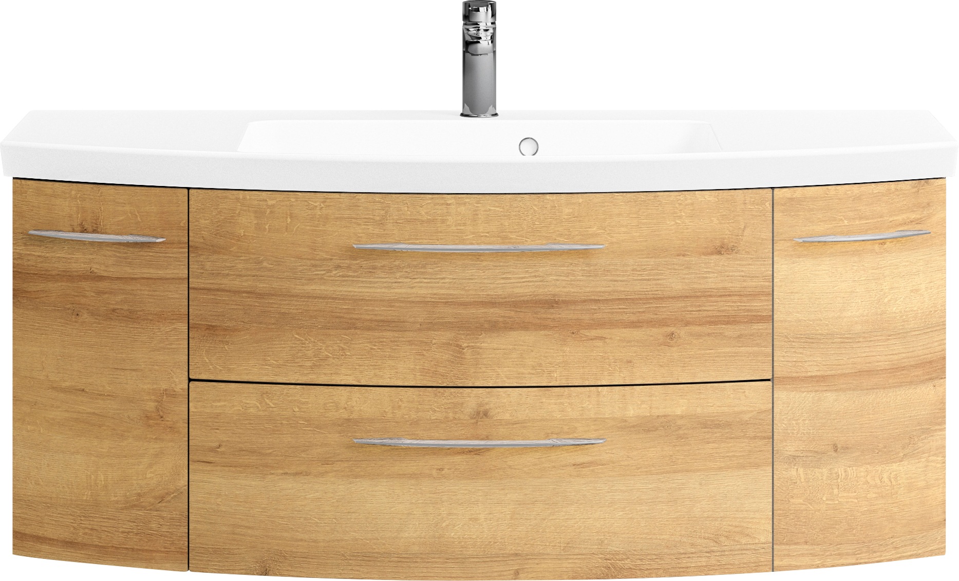 Saphir Badmöbel-Set »Cassca Sprint 2-teilig Mineralmarmor-Waschtisch mit LED-Spiegelschrank«, (2 St.), Waschplatz 121 cm breit mit 5 Türen, 2 Schubladen, inkl. Türdämpfer