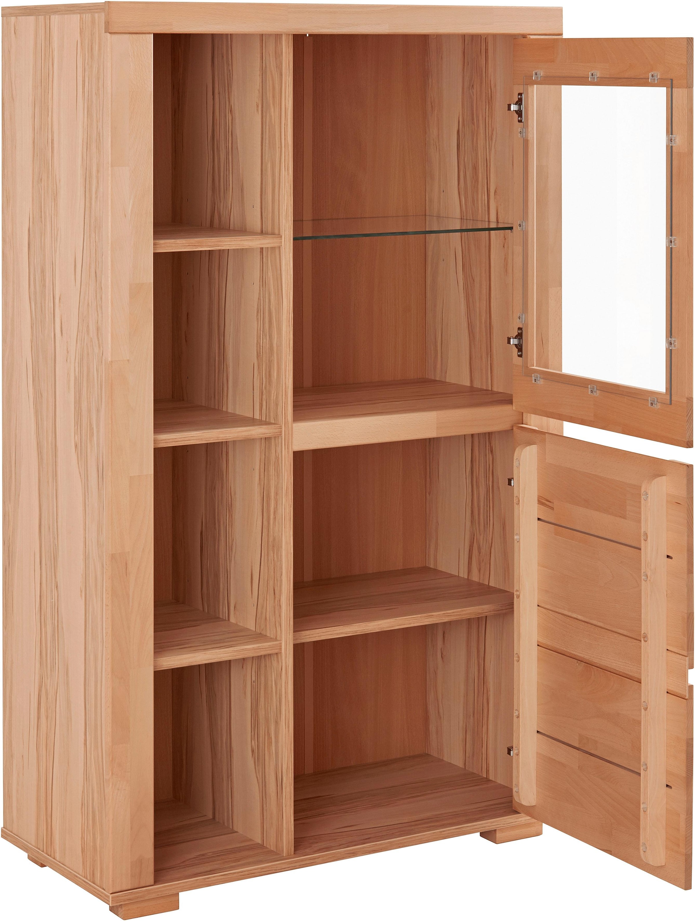 Home affaire Vitrine »DENIS80,B/T/H:90/40/145cm, Front massivhozl, geölt, Stauraumvitrine« 1 Tür mit Glaseinsatz, Einlegeboden versetzbar, 4 offene Fächer