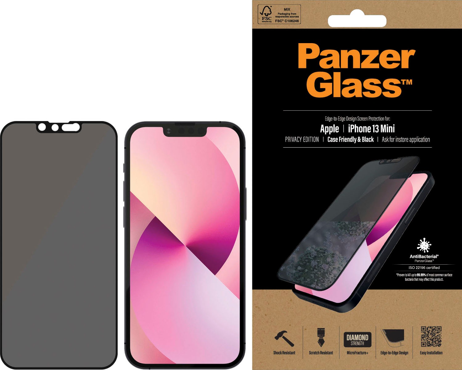PanzerGlass Displayschutzfolie »PanzerGlass E2E Privacy CF für iPhone 13 mini«