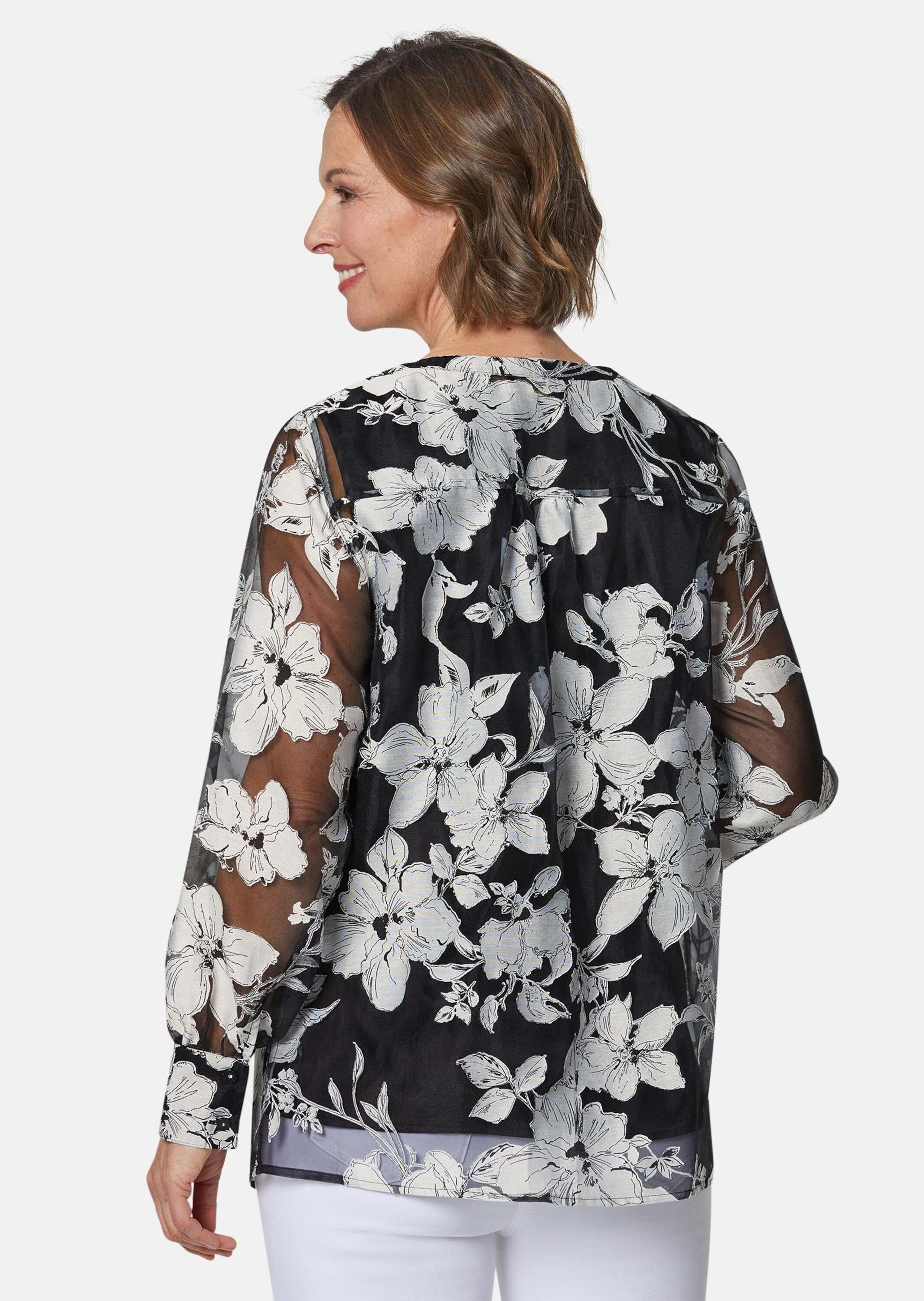 GOLDNER Klassische Bluse »Kurzgröße Blusen-Set aus floraler Ausbrennerware«
