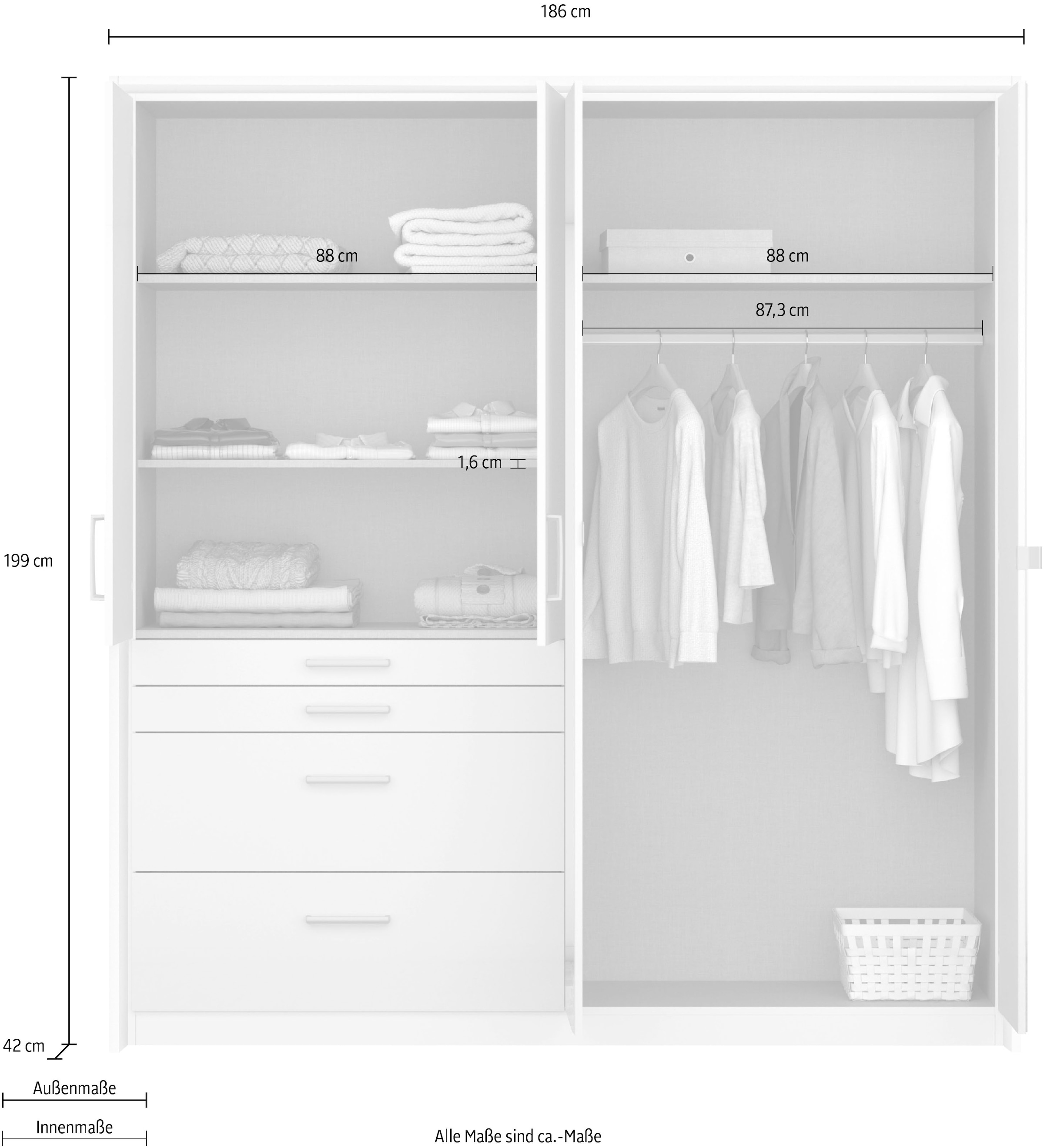 rauch Drehtürenschrank »Kleiderschrank Schrank Garderobe Garderobenschrank Topseller HOMBURG«, inkl. Passepartout, oberer Schubkasten mit Einteilung MADE IN GERMANY