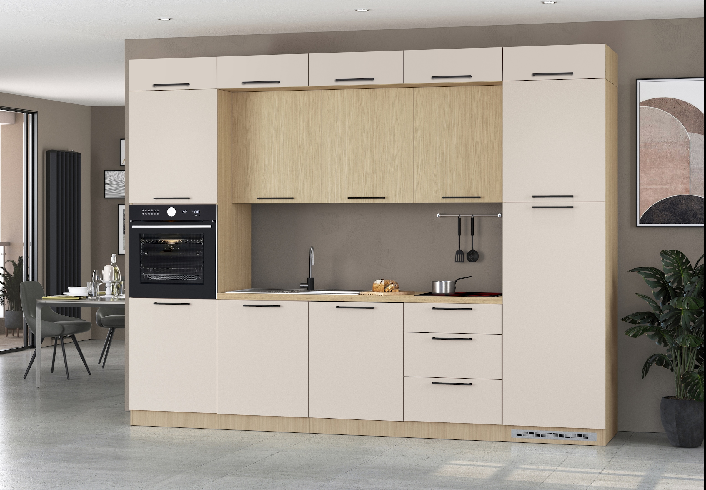 KOCHSTATION Küchenzeile »Luna, Einbauküche, Zeilenküche, mit Soft-Close Funktion, Made in Italy« Breite 300 cm ohne E-Geräte, mit Spüle+Siphon und Aufsatz