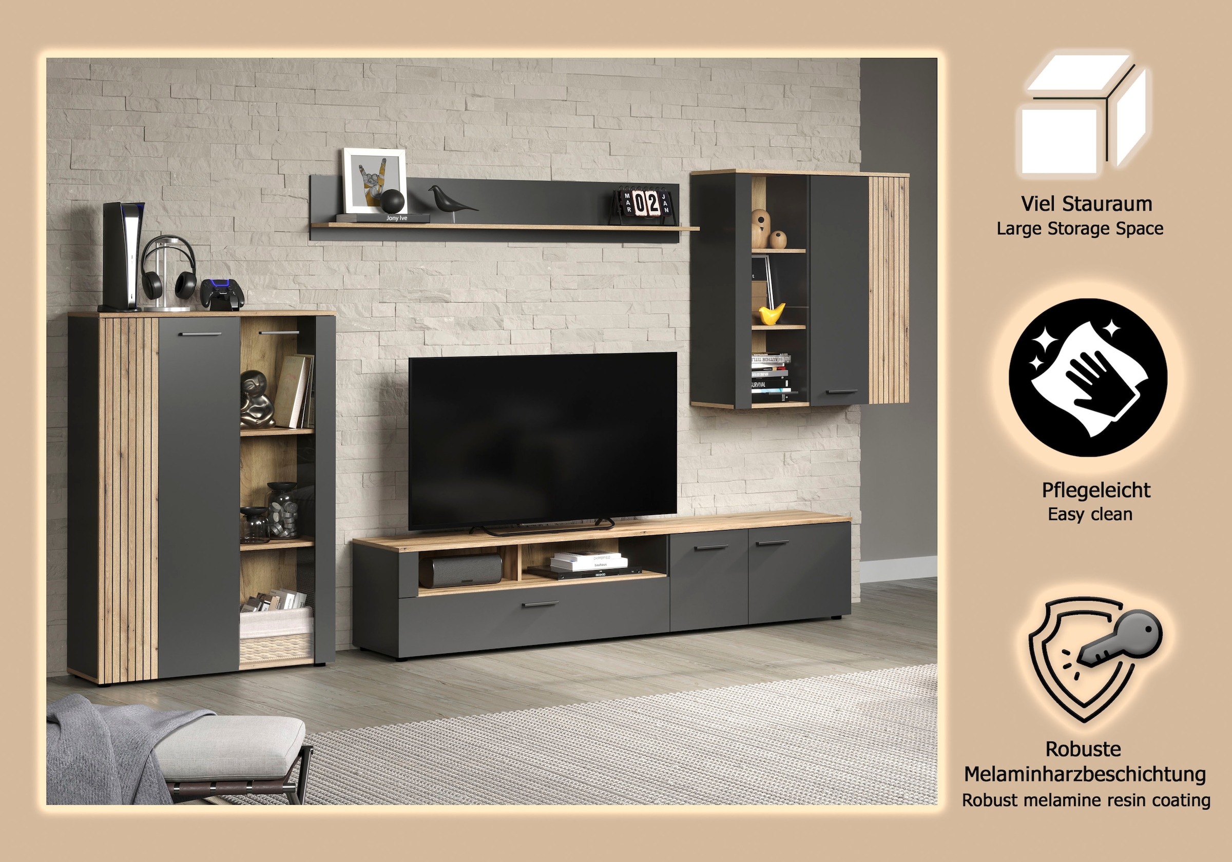 Home affaire Wohnwand »Estepona« Komplett-Set, 4 Stk. tlg.