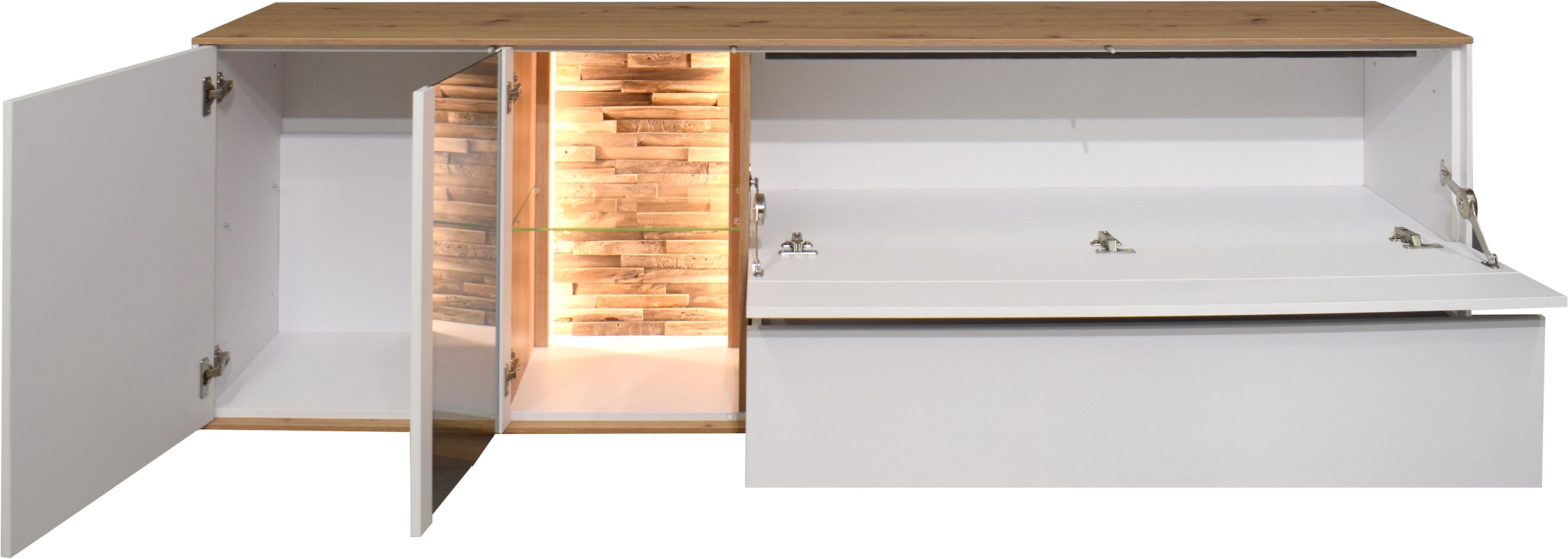 Mäusbacher Lowboard Faro Lowboard B 207 cm, inkl. Beleuchtung, Push to open Funktion