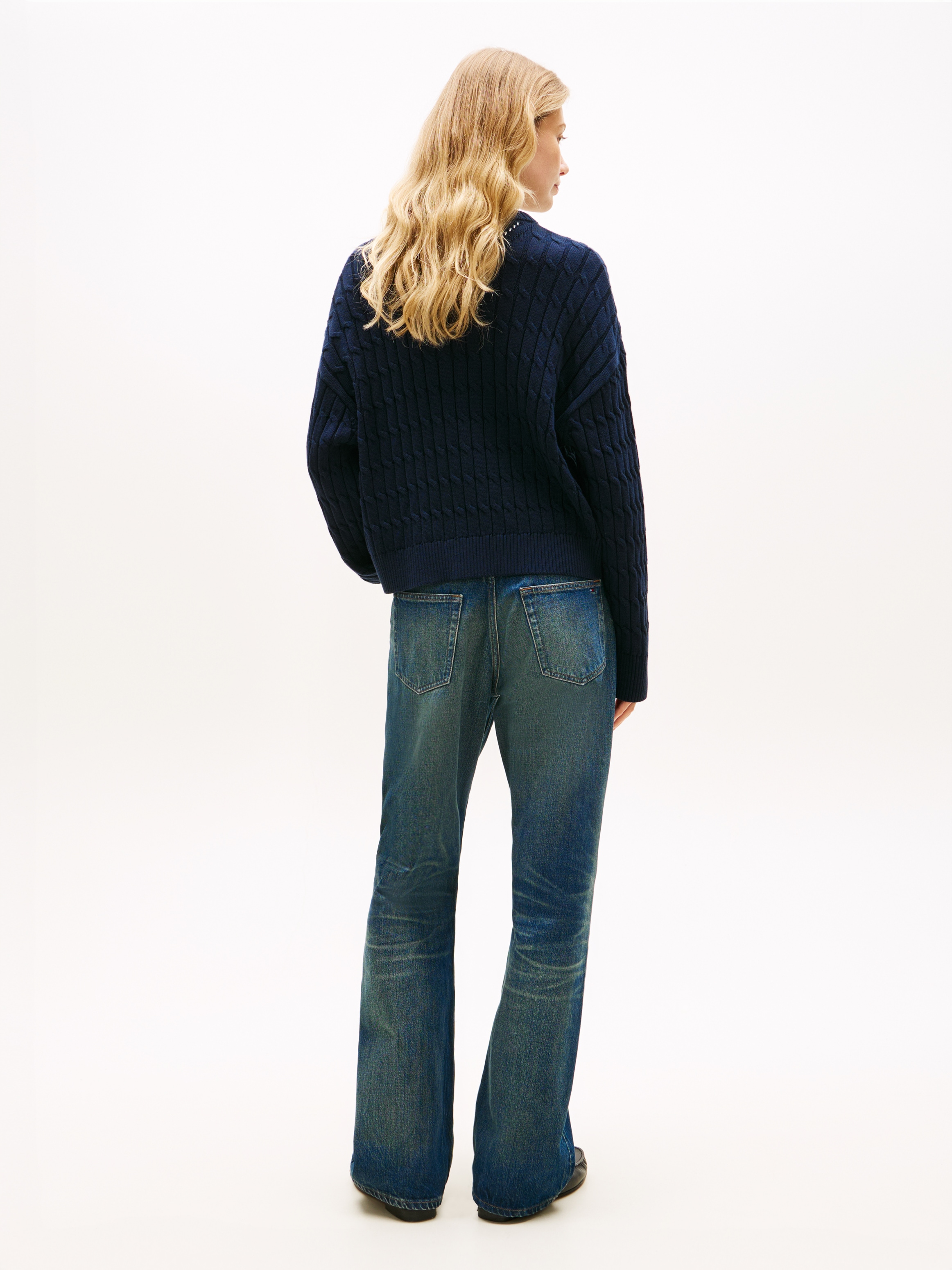 Tommy Hilfiger Strickpullover »CO CABLE MID GG RLX LS V-NK SWT« mit Zopfmuster