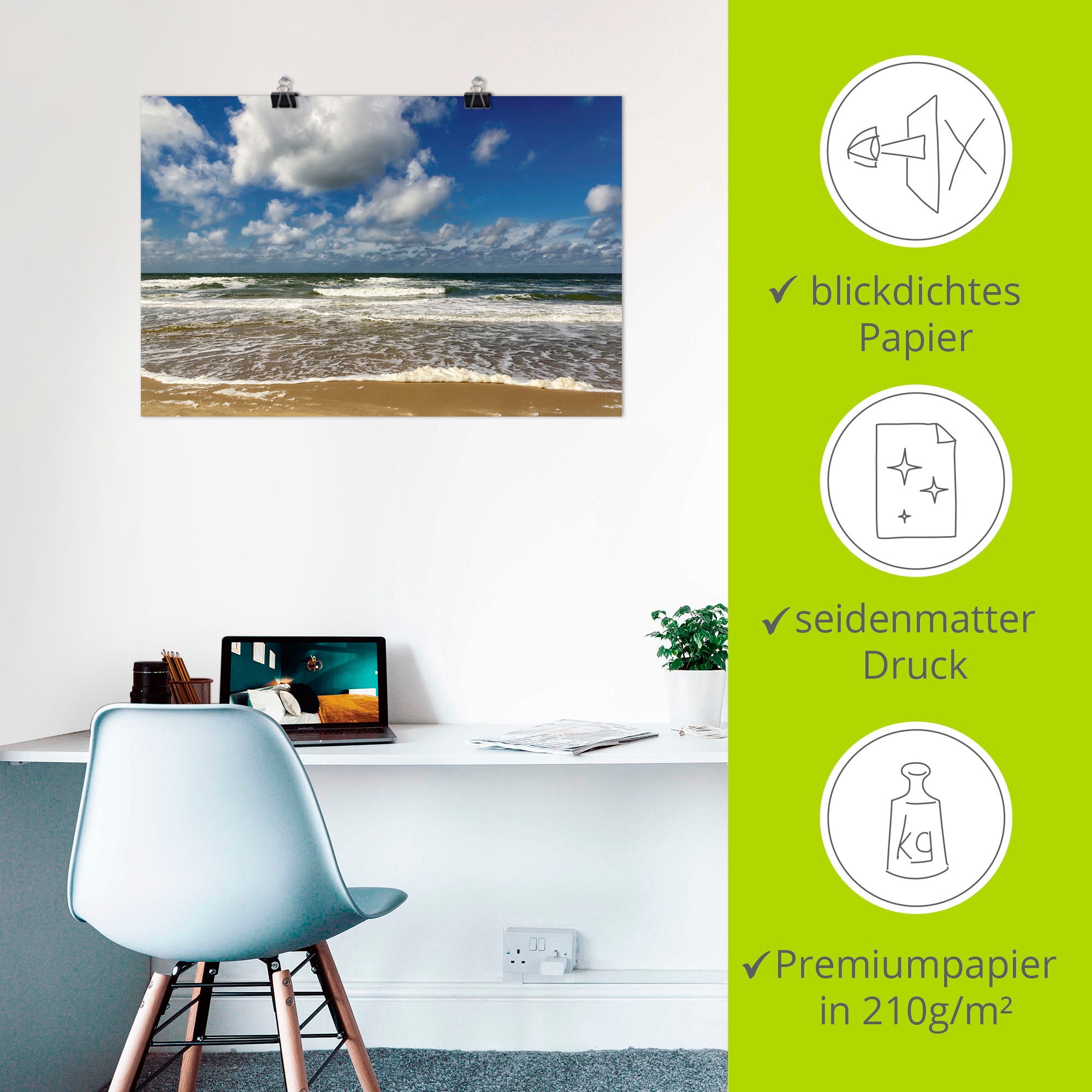 Artland Wandbild »Meeresblick Strand Paal«, Strandbilder, (1 St.), als Alubild, Outdoorbild, Poster, Wandaufkleber in verschied. Größen