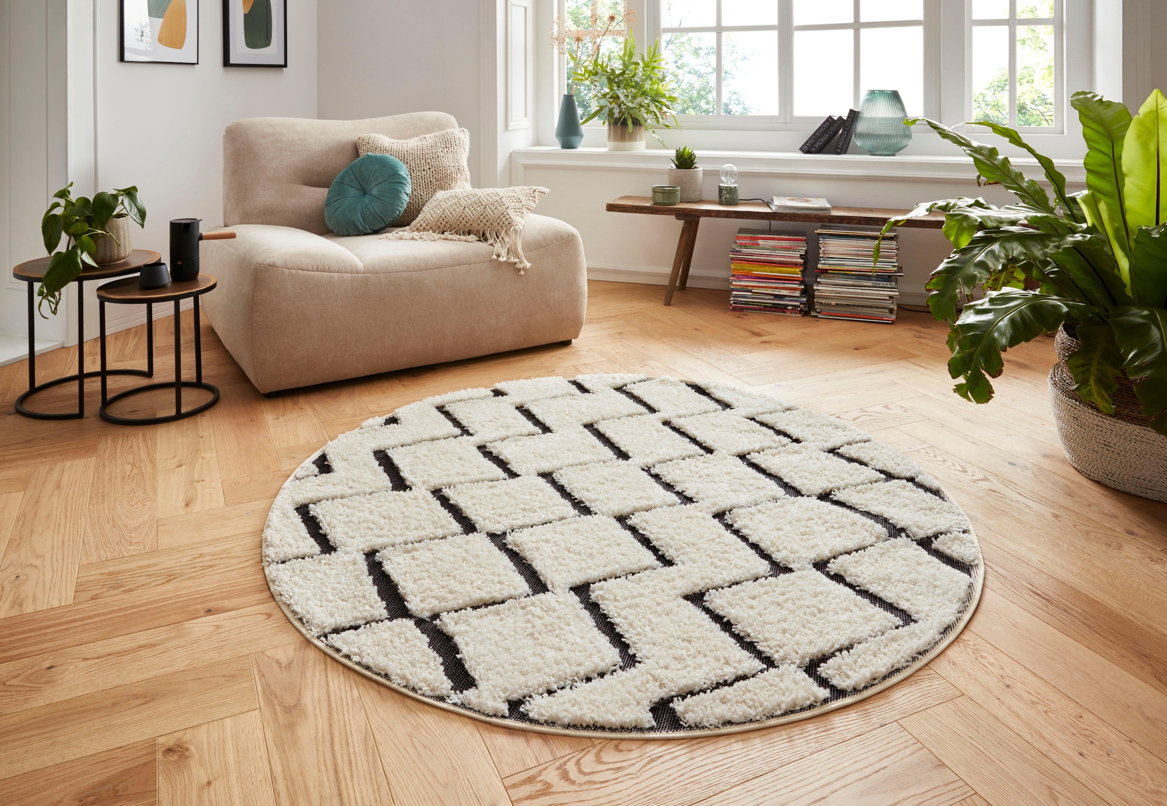 HANSE Home Teppich »Dades«, rund, 22 mm Höhe, Vintage, Zick-Zack DesignHoch-Tief Struktur,Robust, Pflegeleicht