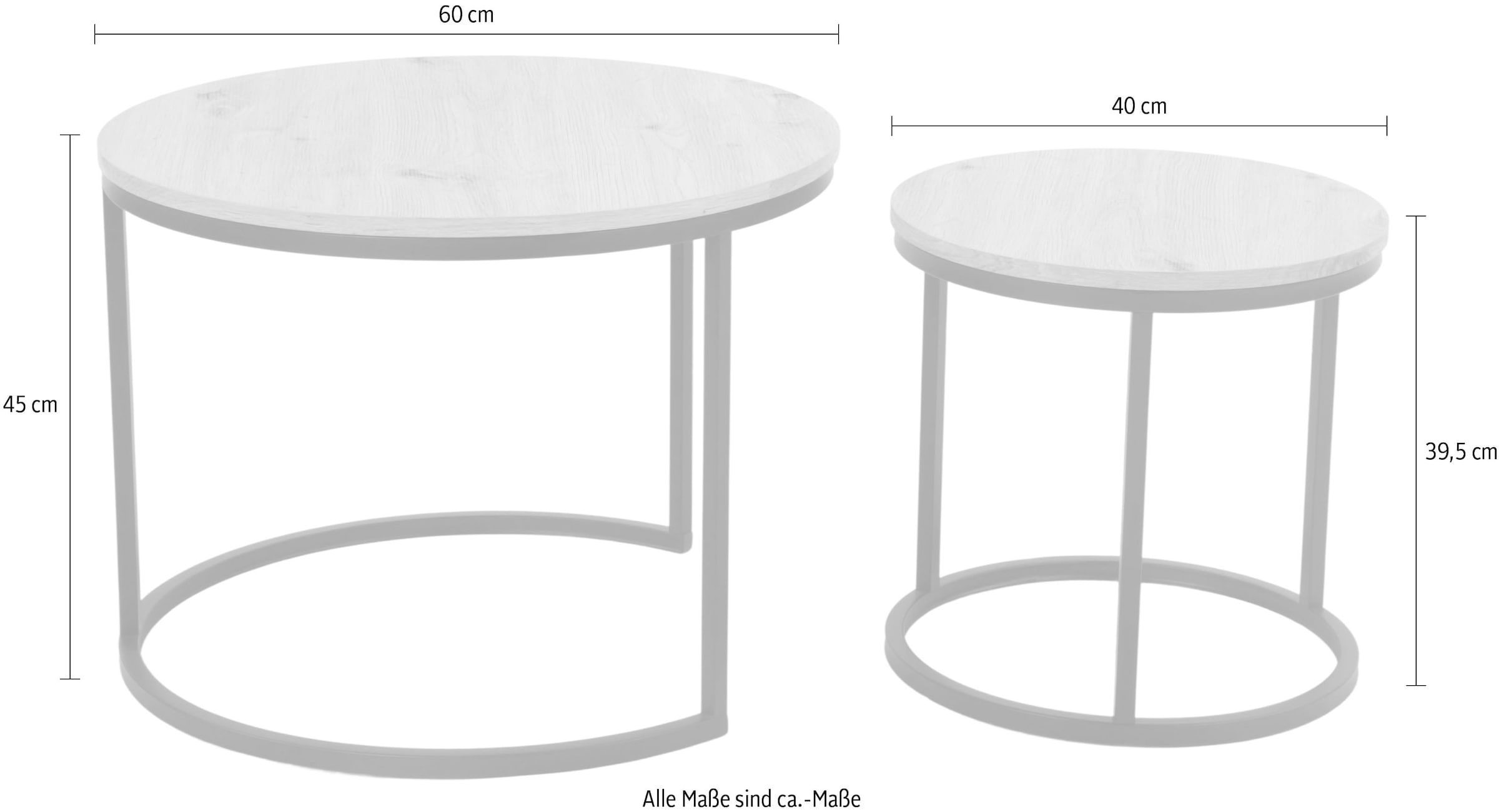 TOM TAILOR Couchtisch »LINDAU«, (Set, 2 St., 2er Set), 2er Set,Tischplatten rund,MDF,Eicheoptik,Metallgestell,Dia 60+40cm