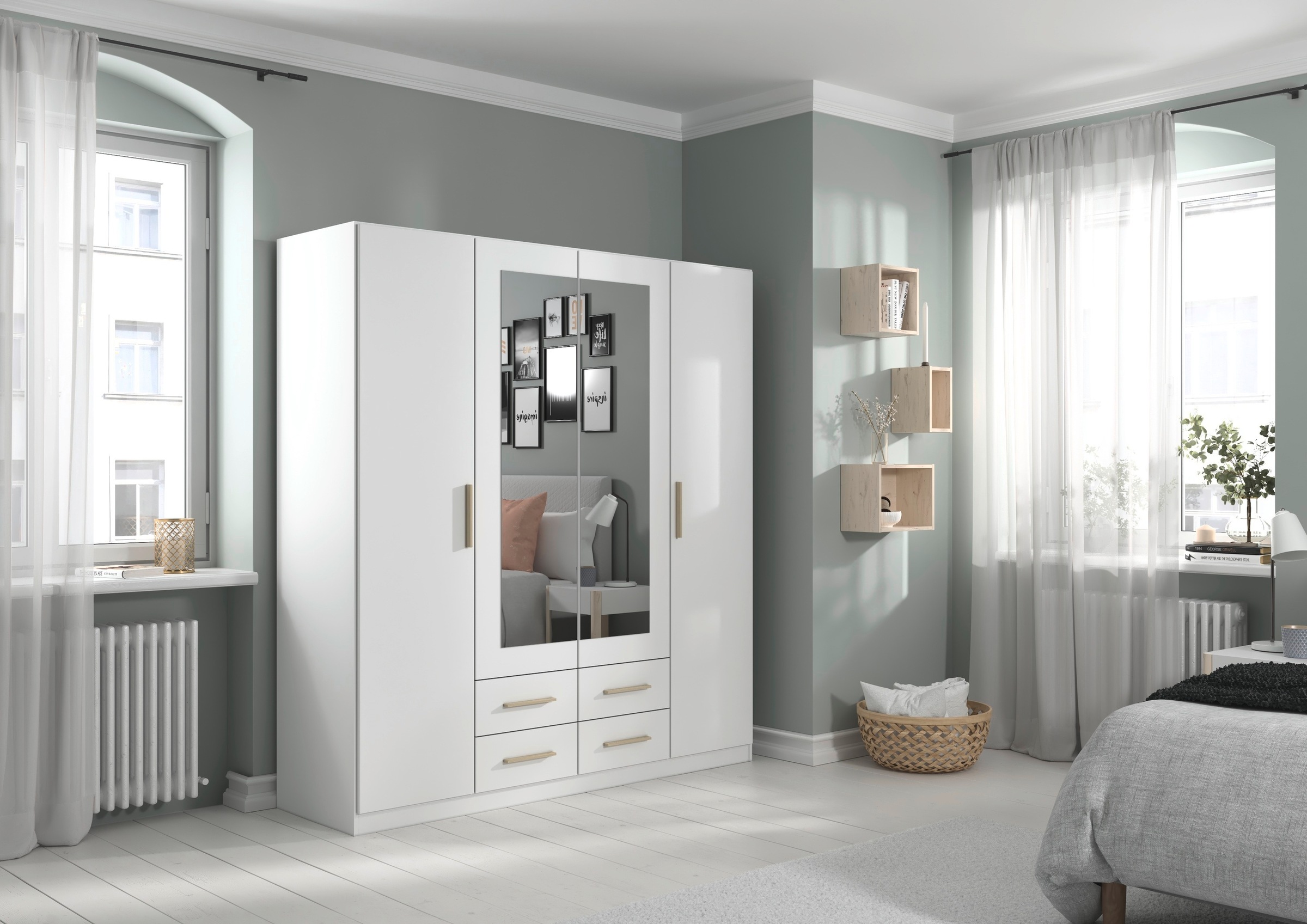 rauch Drehtürenschrank »Kleiderschrank Schrank Garderobe KREFELD optional mit Spiegel«, mit 3 Griff-Varianten, inkl. praktischen Schubladen MADE IN GERMANY