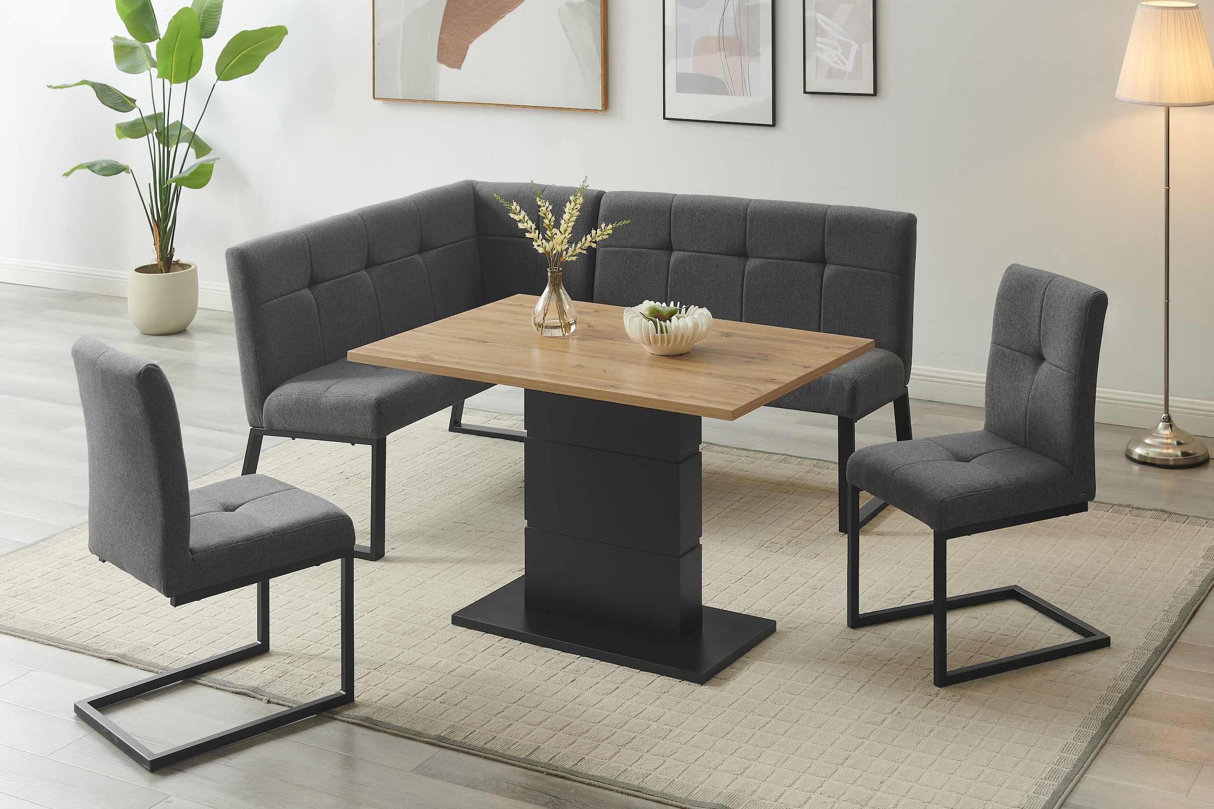 OTTO home Eckbankgruppe »Geranie, Sitzgruppe, Eckbank inkl. Stauraum, Esstisch, 2 Freischwinger« Set, Eckbank inkl. Stauraum wahlweise links und rechts montierbar, 4 tlg. tlg. mit und ohne Stauraum wählbar