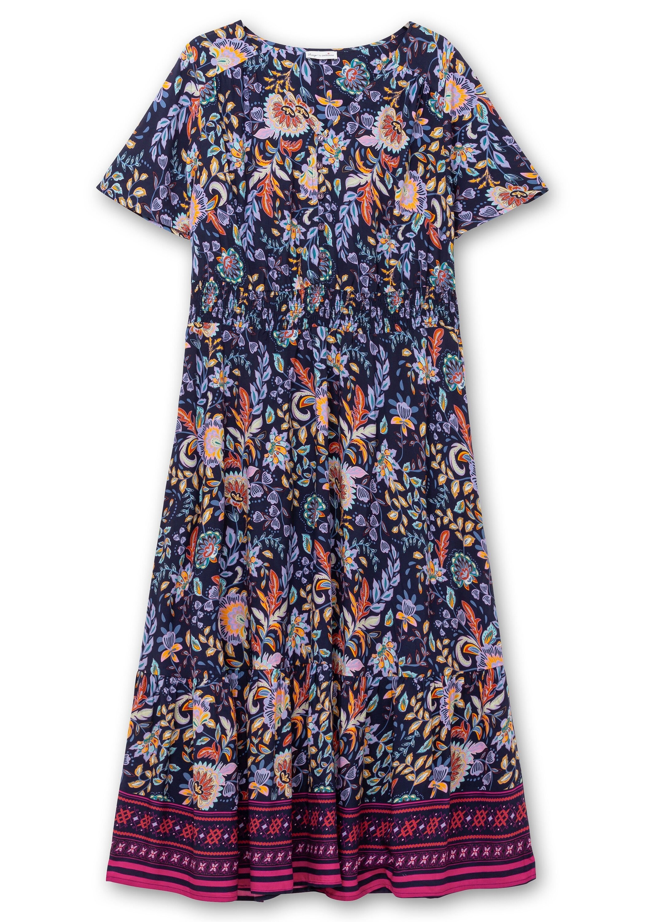 Sheego Maxikleid »Maxikleid mit Blumendruck und Taillen-Smokbund«