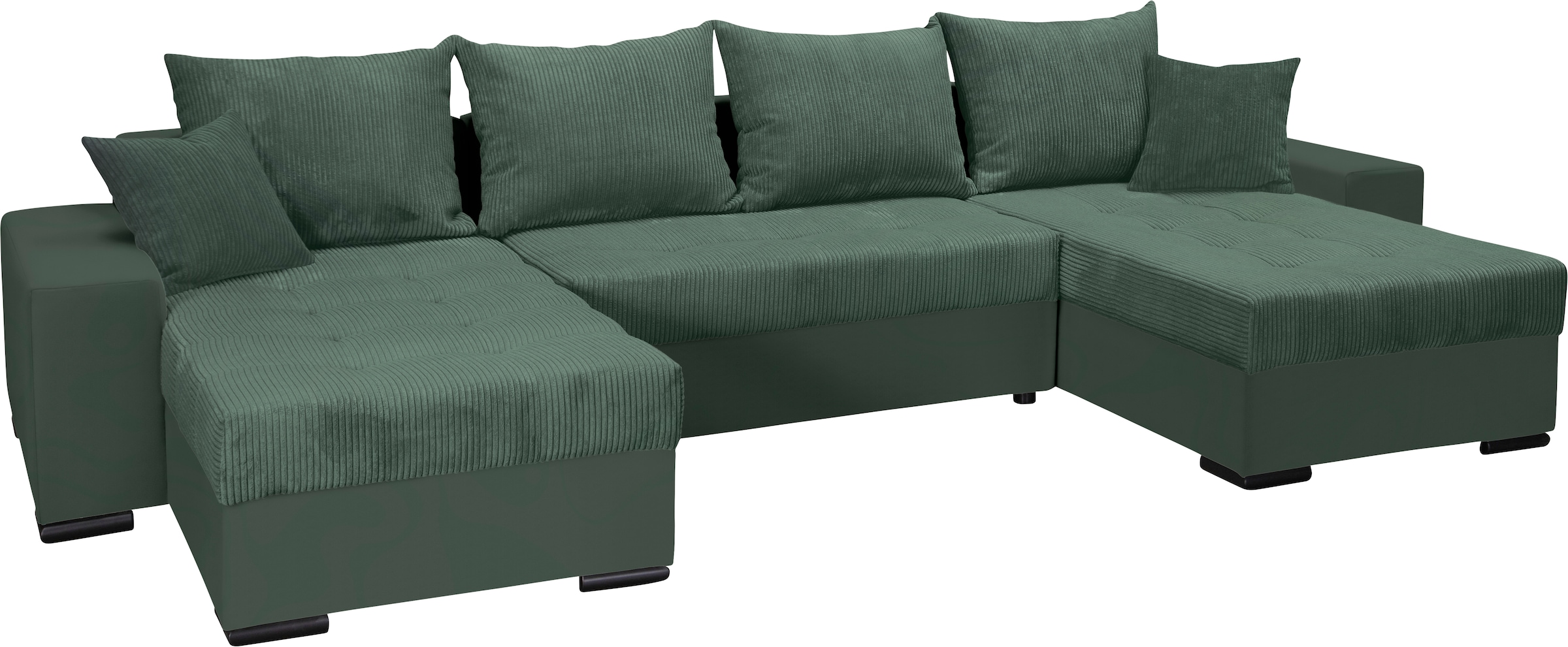 COLLECTION AB Wohnlandschaft »XL-Josy U-Form, Breite 313 cm, Cord-/Mix«, inkl. Bettfunktion, Bettkasten, mit 4 gleich großen Rückenkissen