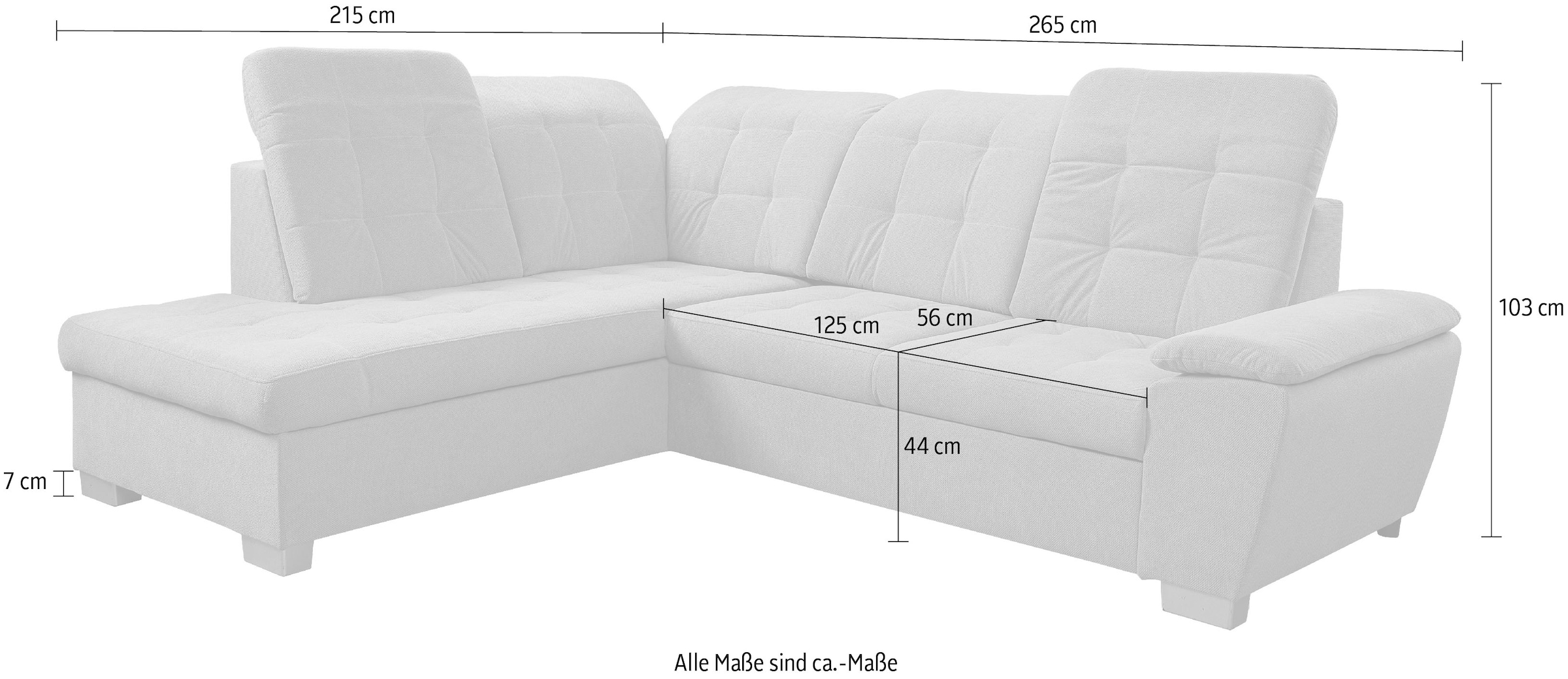 WERK2 Ecksofa »Bonny inkl. Kopfteilverstellung, Bettfunktion, Stauraum, Breite 265cm« Komfortwunder mit Schlaffunktion, verstellbarem Kopfteil & Stauraum.