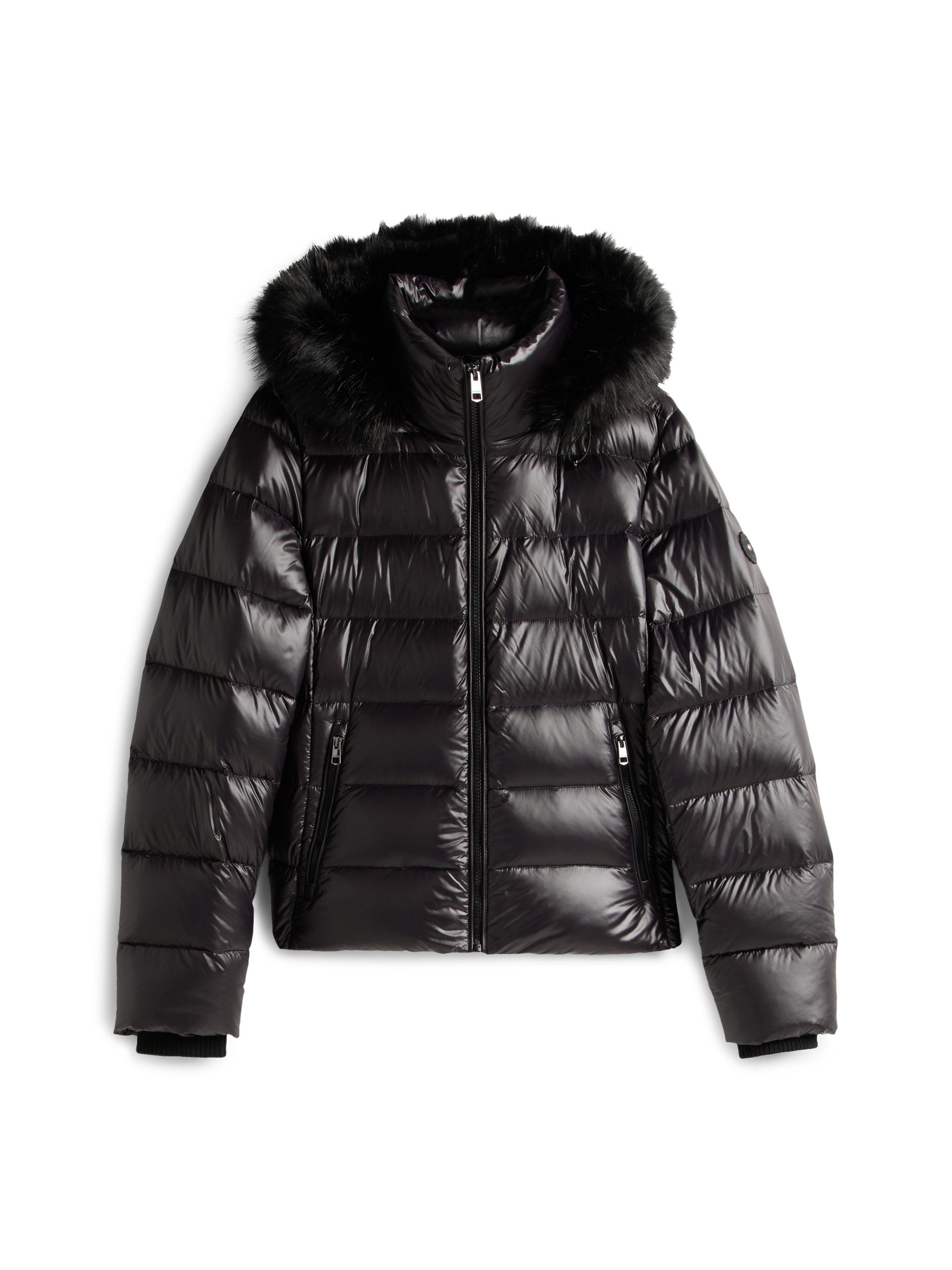 Tommy Hilfiger Steppjacke »GLOSS HW DOWN SLIM JACKET W FUR« in leicht glänzender Optik, mit Fellimitat