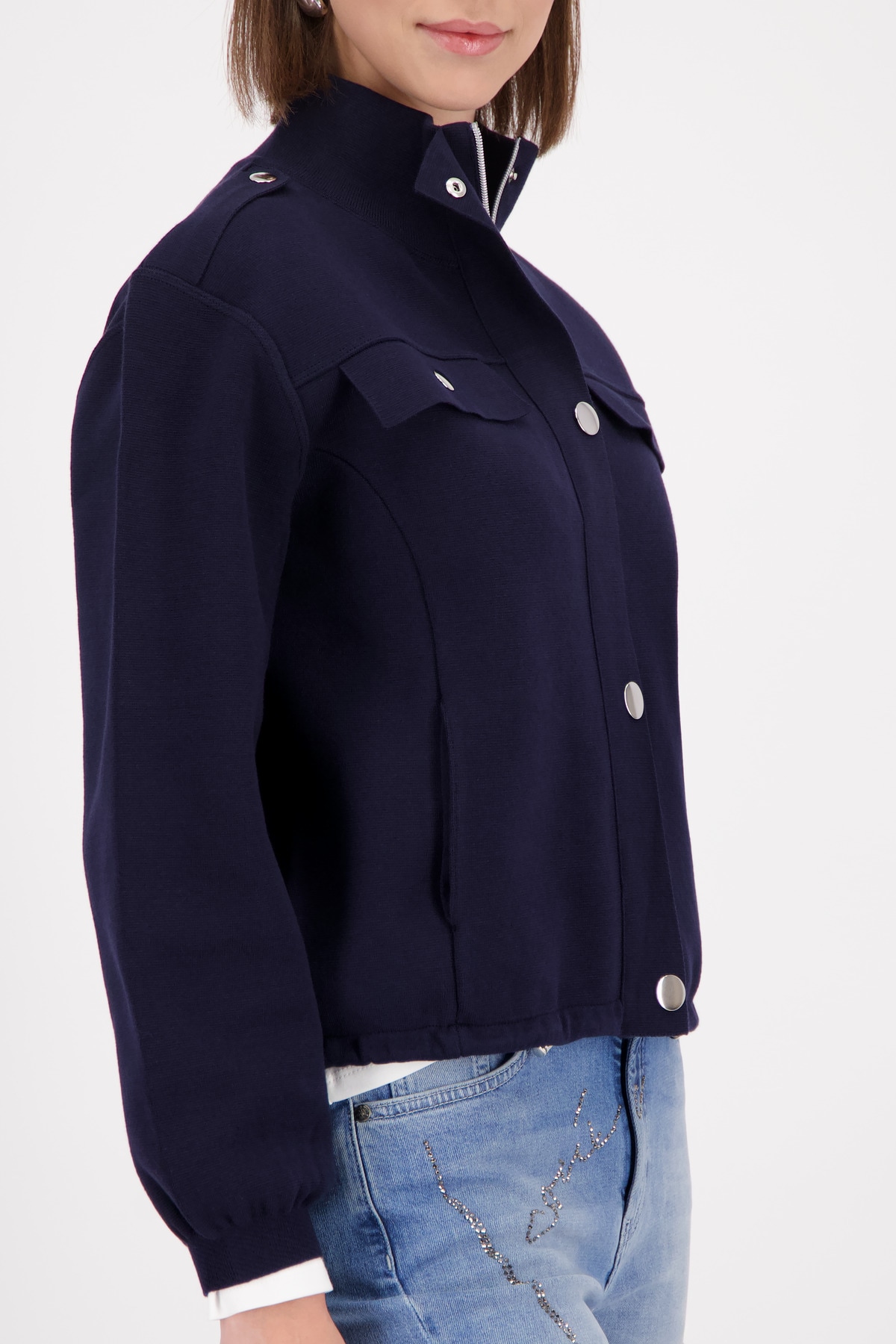 Monari Strickjacke Cargo-Stil, Regular Fit, Stehkragen, 2-Wege-Reißverschluss