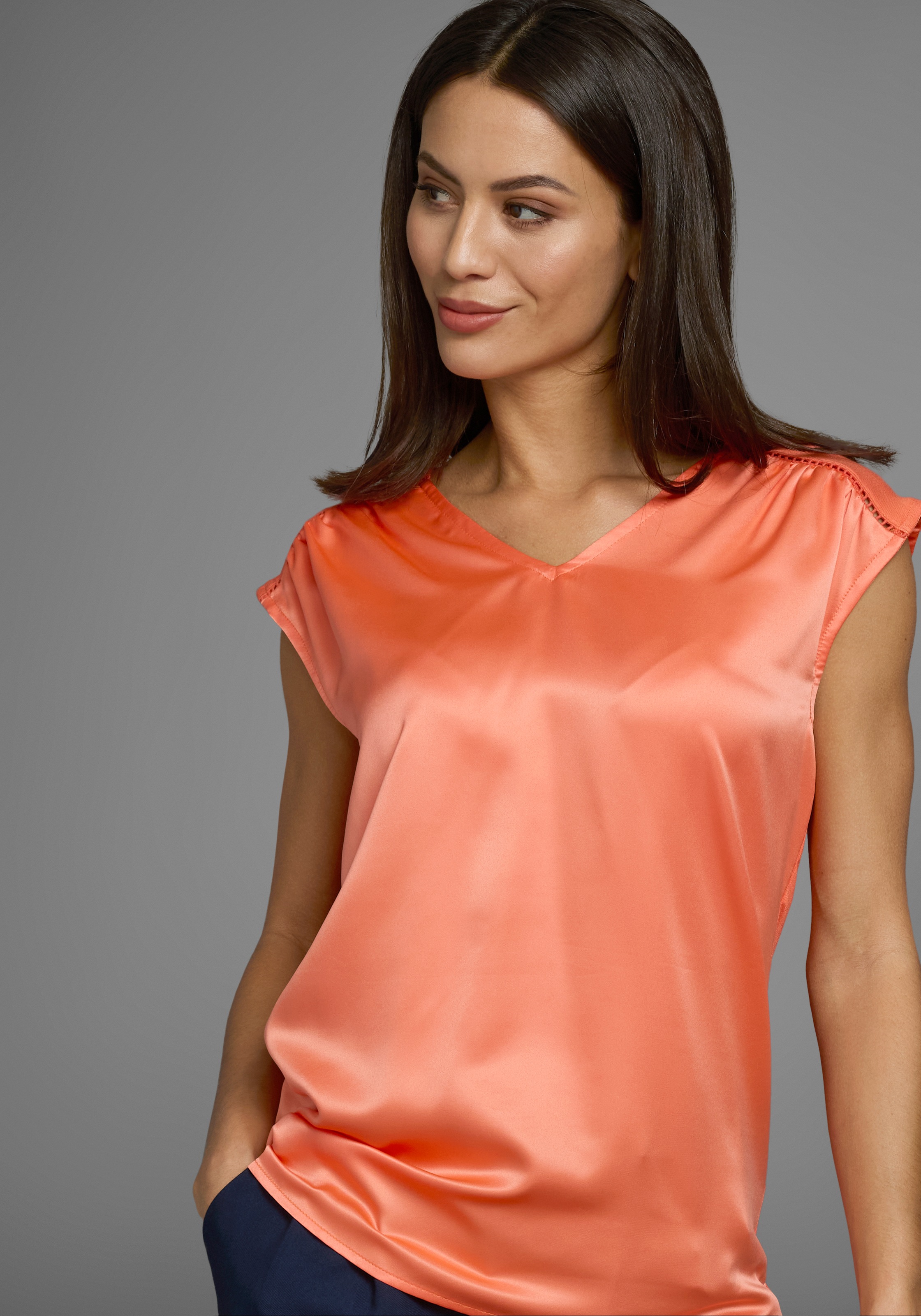 Hechter Paris Damen Shirtbluse mit Spitzendetail in orange, Größe 38
