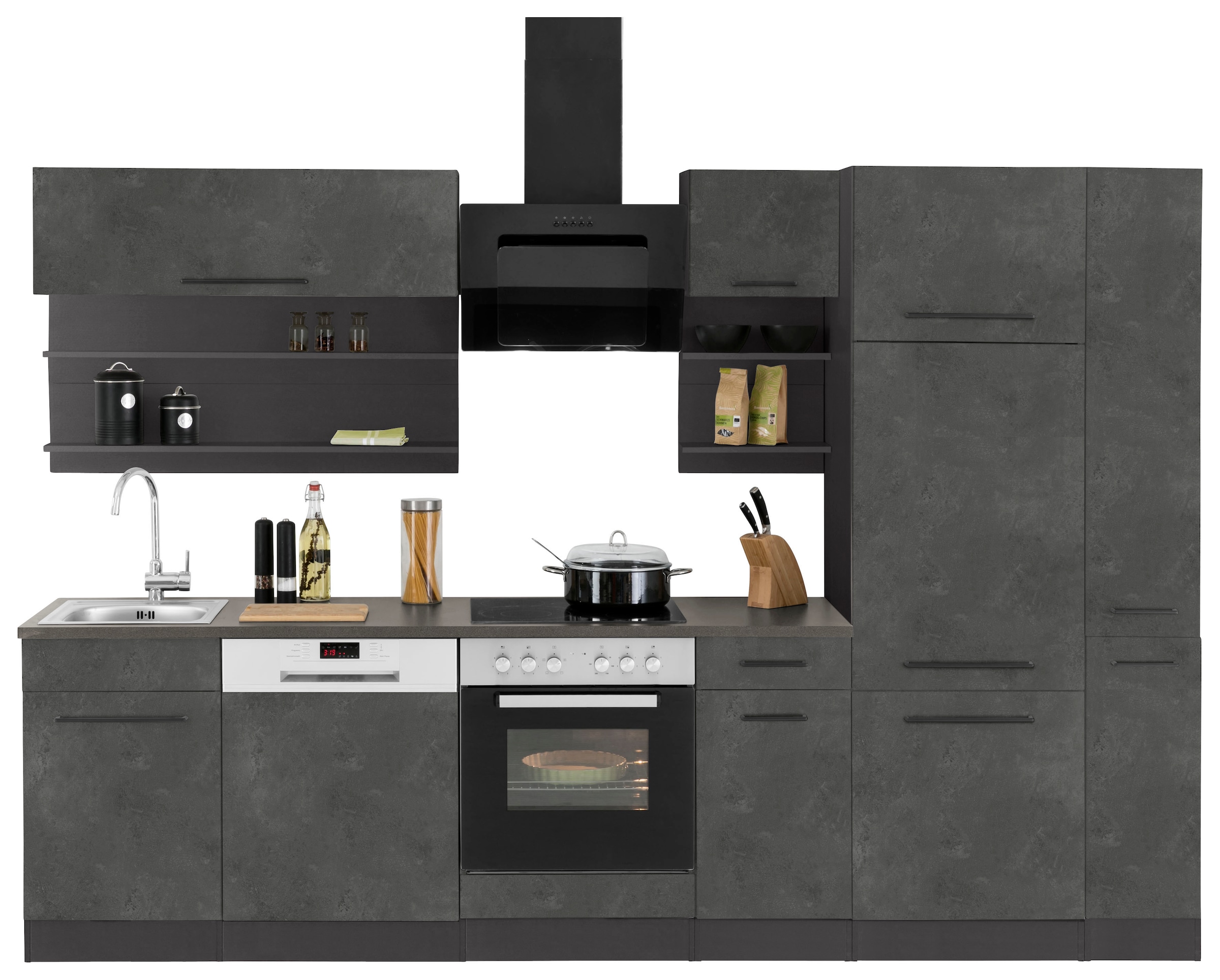 Online Küchenzeile schwarze Shop OTTO im MDF Breite HELD 300 cm, »Tulsa«, E-Geräten, mit Metallgriffe, Fronten MÖBEL