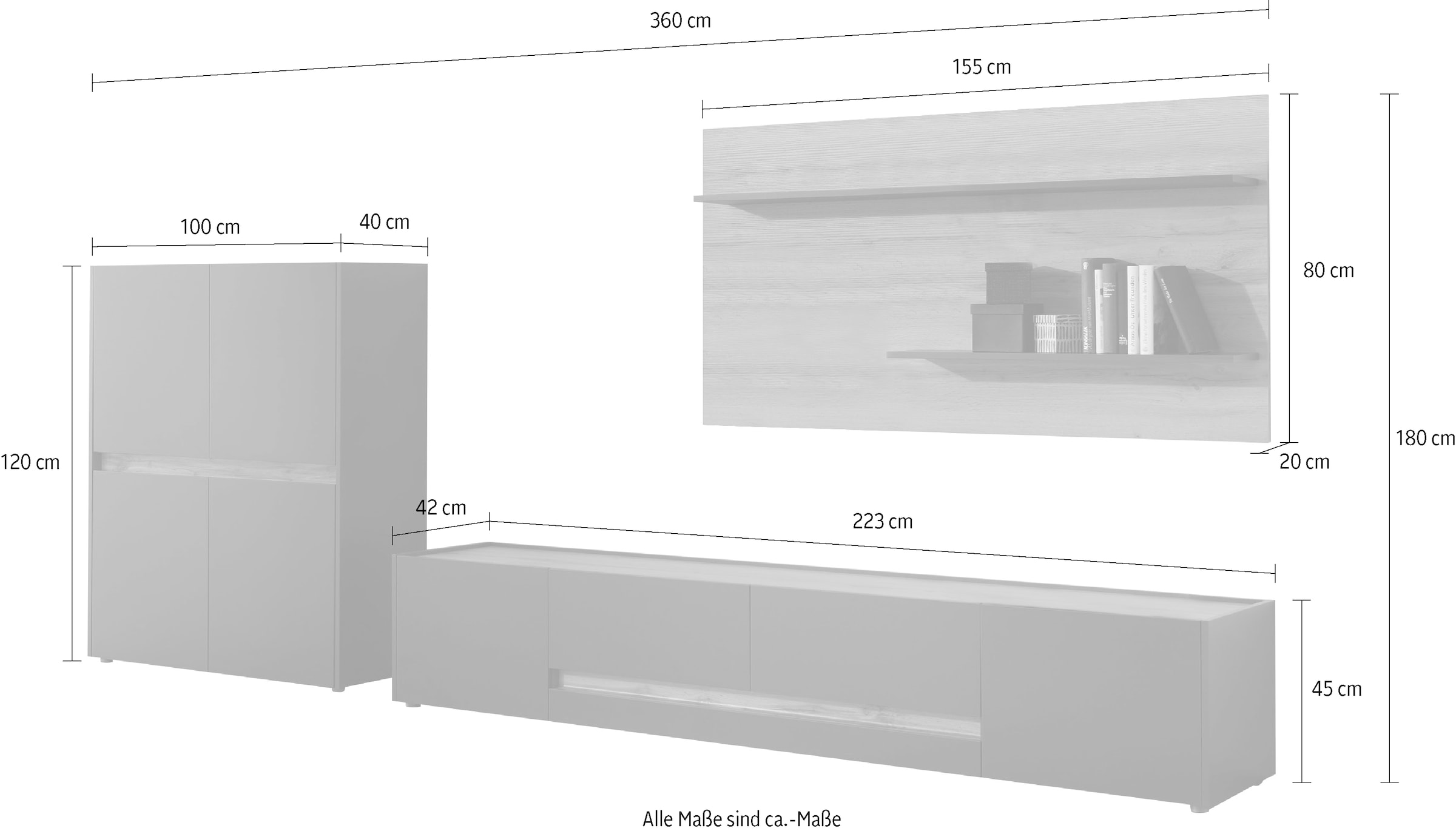 INOSIGN Wohnwand »City/Giron, moderne Anbauwand, Komplettset in vielen Farben verfügbar«, (Set, 3 St.), enthält ein Lowboard, ein Highboard & ein Wandboard