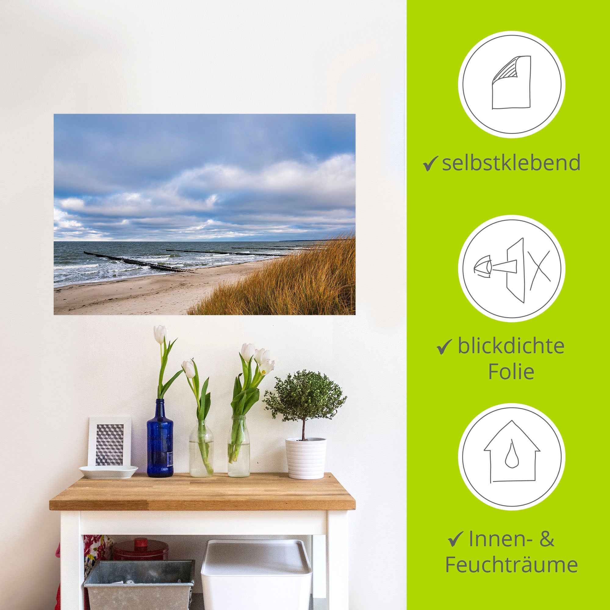 Artland Wandbild »Buhnen an der Küste der Ostsee III«, Strandbilder, (1 St.), als Alubild, Leinwandbild, Wandaufkleber oder Poster in versch. Größen