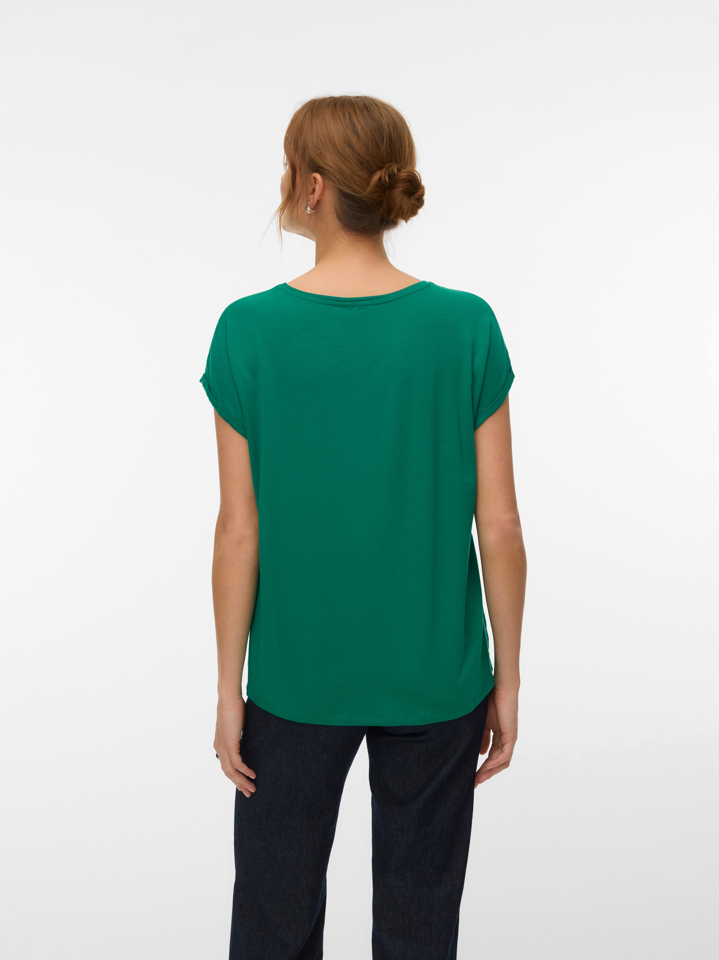 Vero Moda Rundhalsshirt »VMAVA PLAIN SS TOP GAJRS NOOS« Materialmix, regular fit