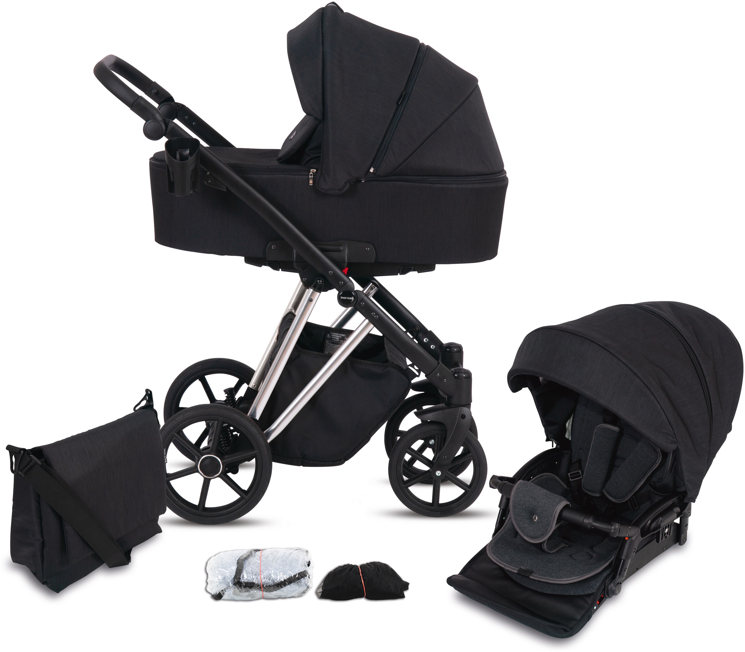 Knorrbaby Kombi-Kinderwagen »Luzon Silver Edition, Schwarz«, 15 kg, Gestell faltbar; Made in Europe