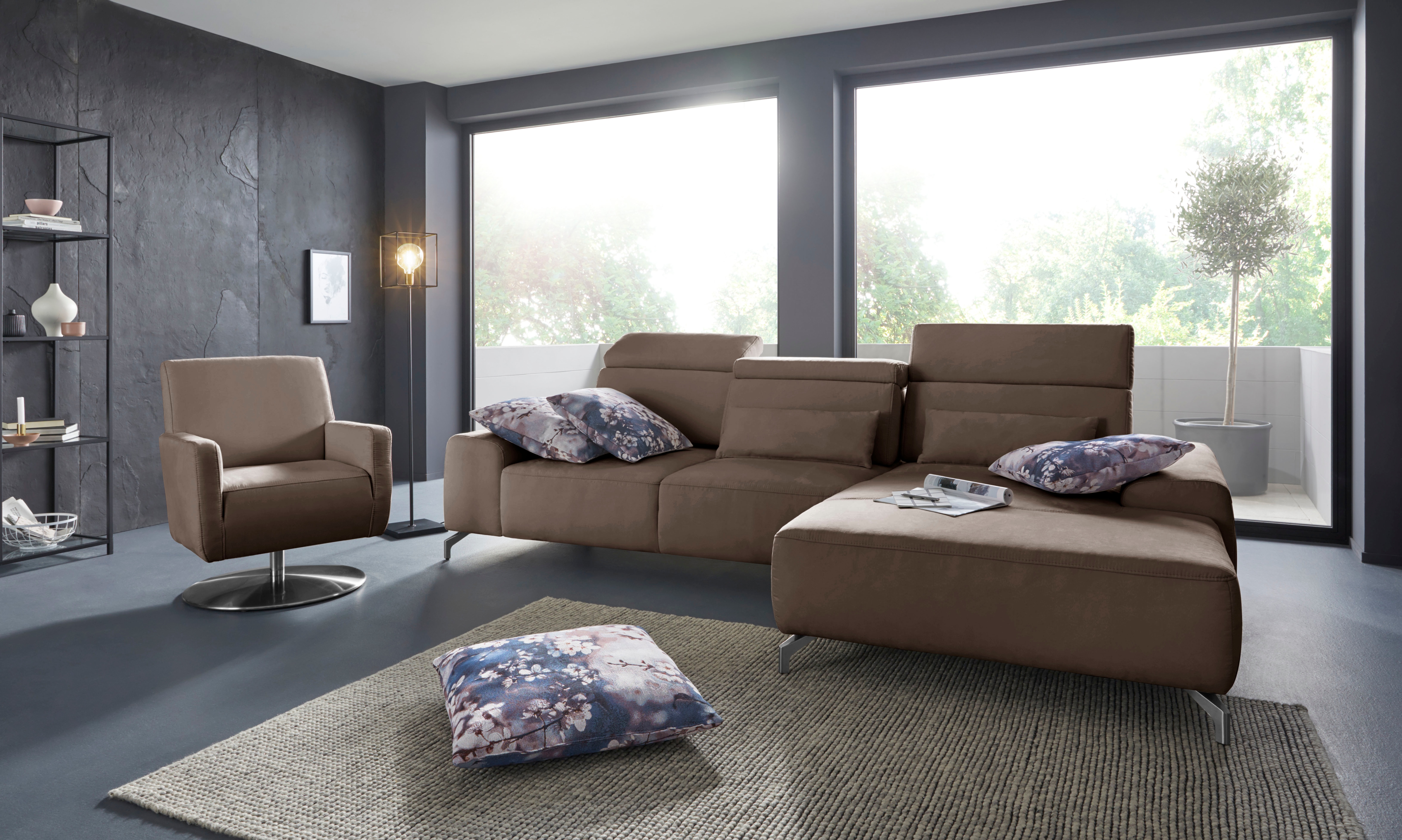 sit&more Ecksofa "Gizeh L-Form" Fußhöhe 12 cm, inklusive Sitztiefenverstellung und Kopfteilverstellung