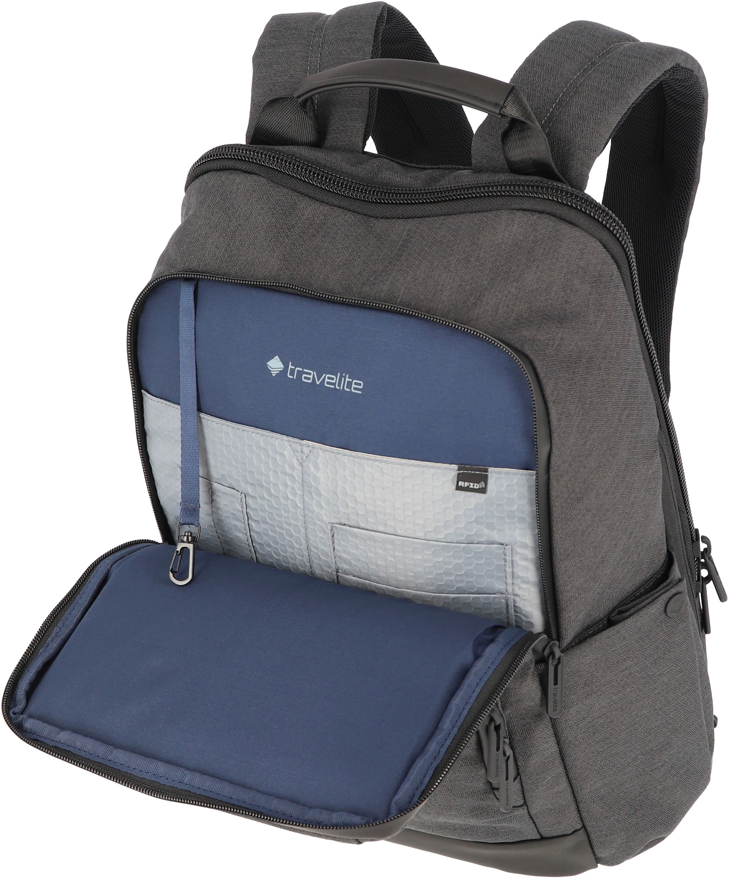 travelite Rucksack »Meet, 41 cm, anthrazit«, Arbeitsrucksack Schulrucksack 15,6-Zoll Laptopfach Volumenerweiterung