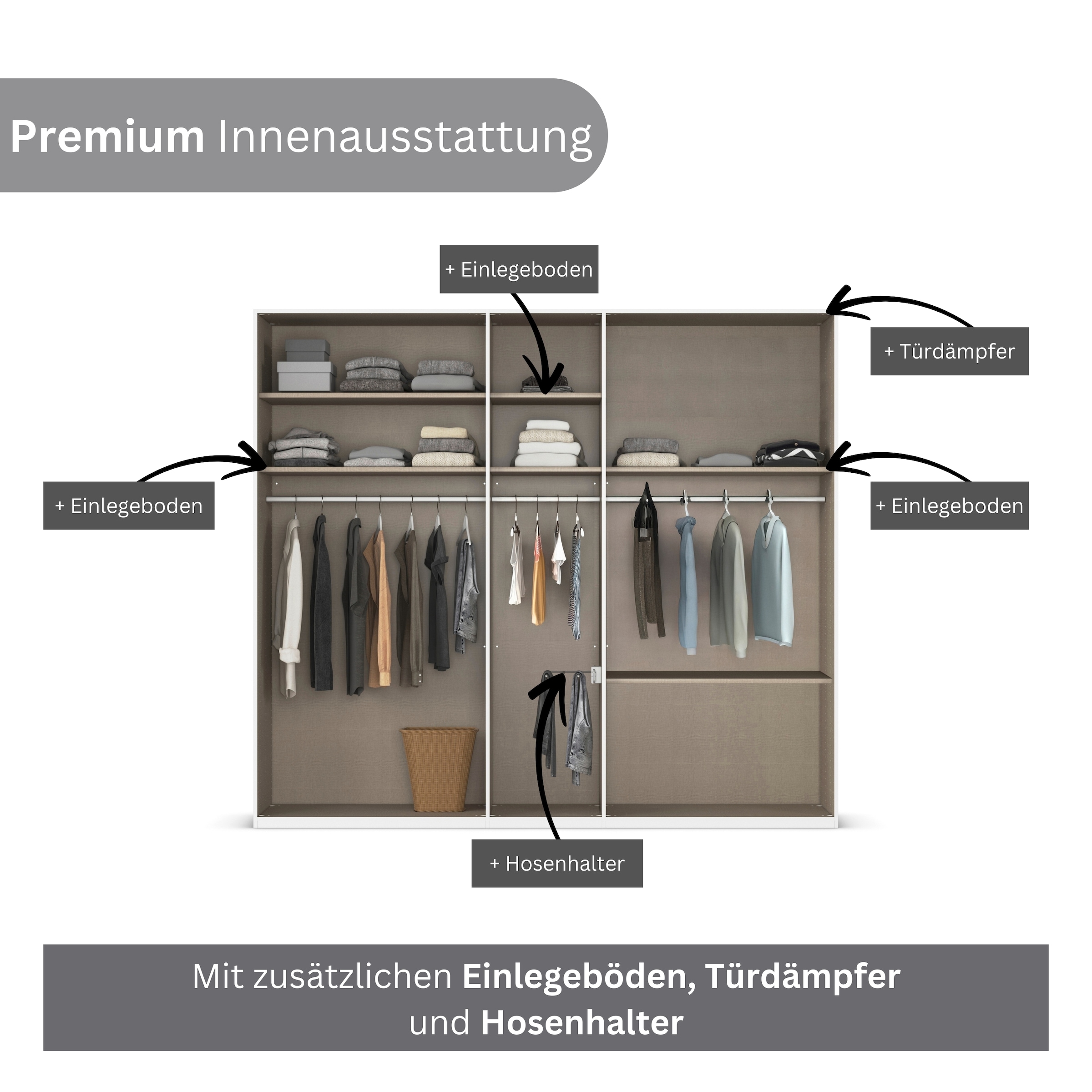 rauch Kleiderschrank »Drehtürenschrank Schrank Garderobe Wäscheschrank Schlafzimmer AVOLA« 3 verschiedene Ausstattungen BASIC/CLASSIC/PREMIUM (inkl. SOFT-CLOSE),  mit hochwertigen Stangengriffen aus Metall in Schwarz MADE IN GERMANY