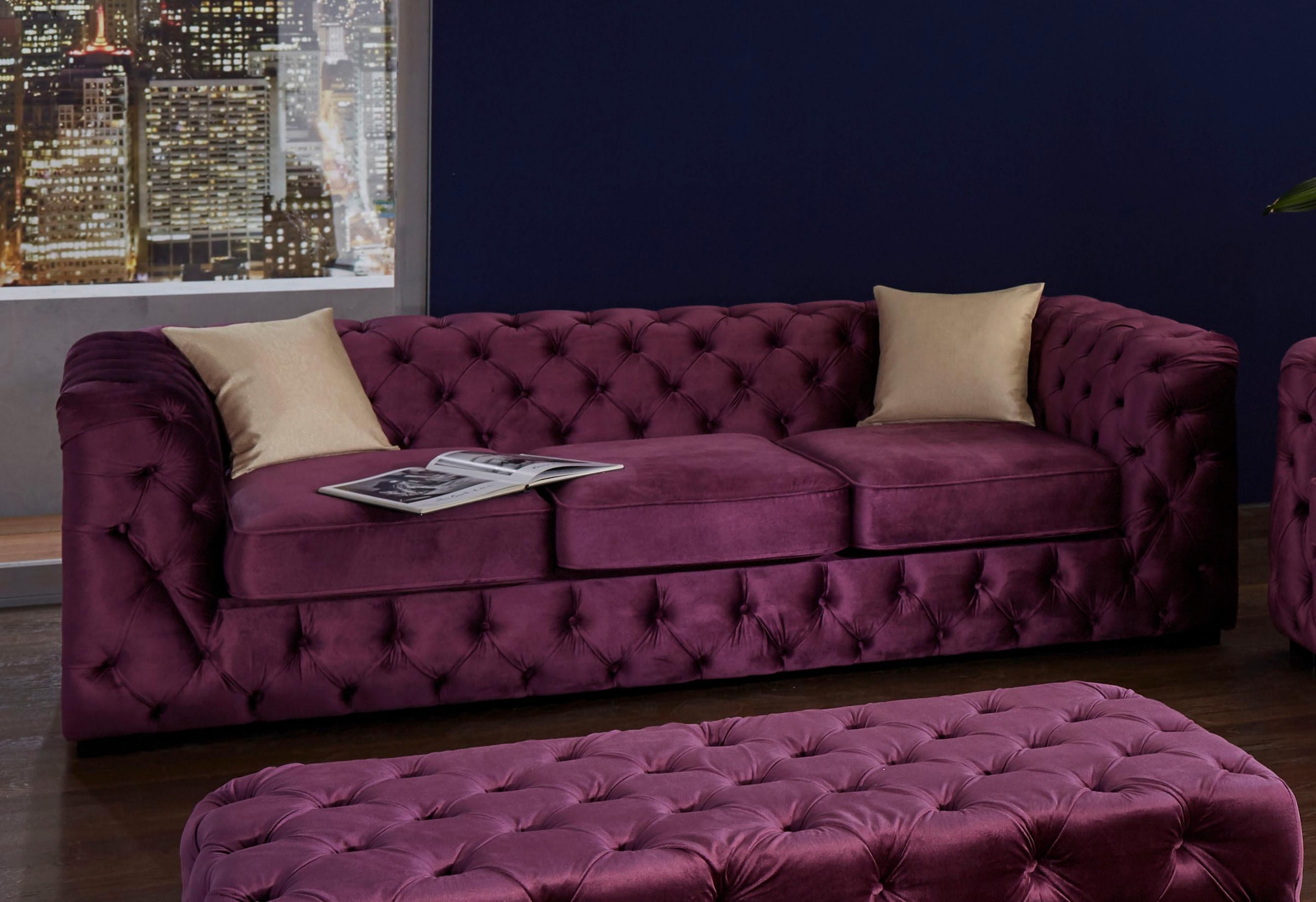 Chesterfield Sofa in Lila aus Samt