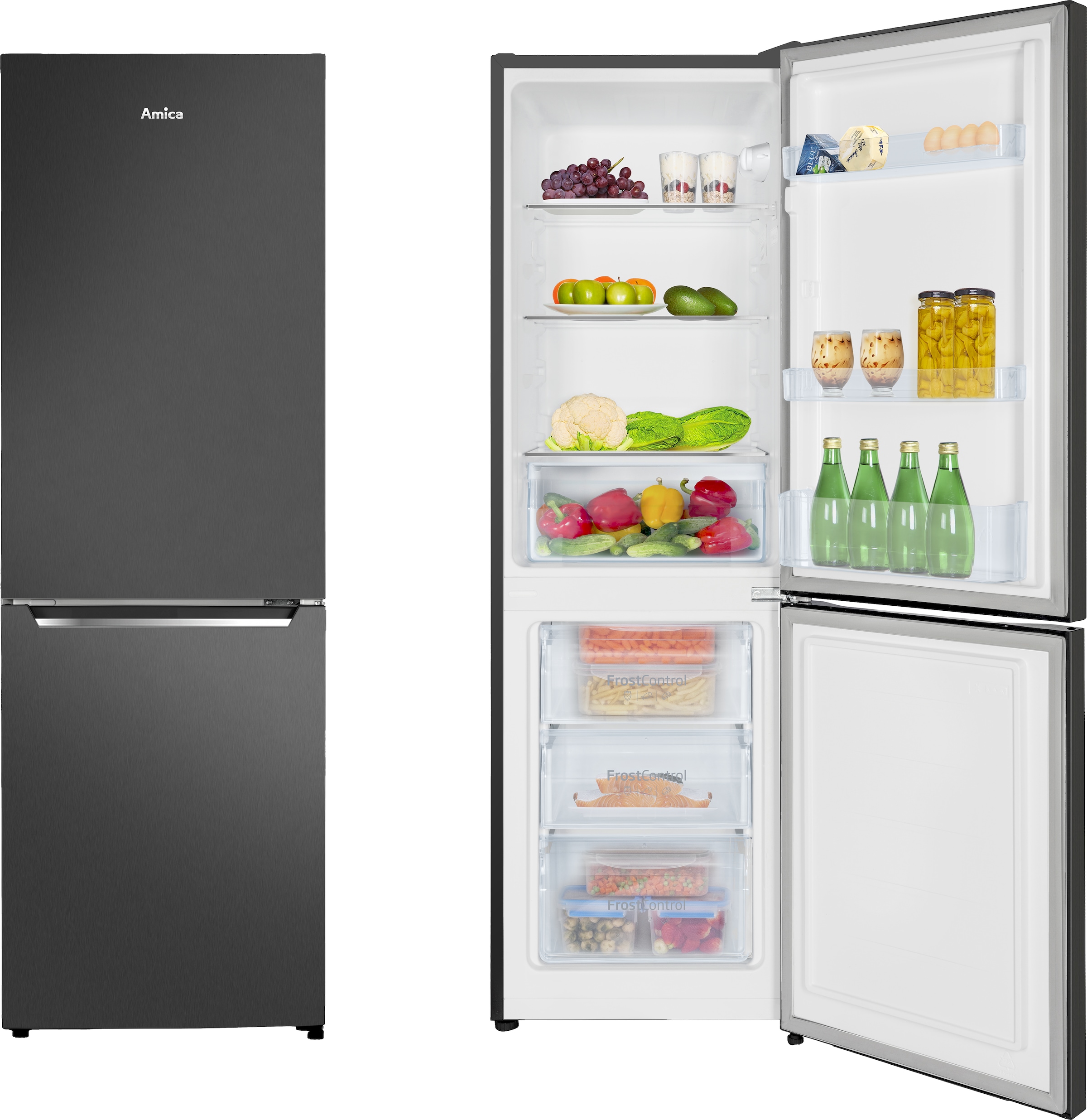 Amica Kühl-/Gefrierkombination »KGCL 384 156 S« 144 cm hoch 48 cm breit Schwarzer Look, Silber-Akzente – Premium für deine Küche