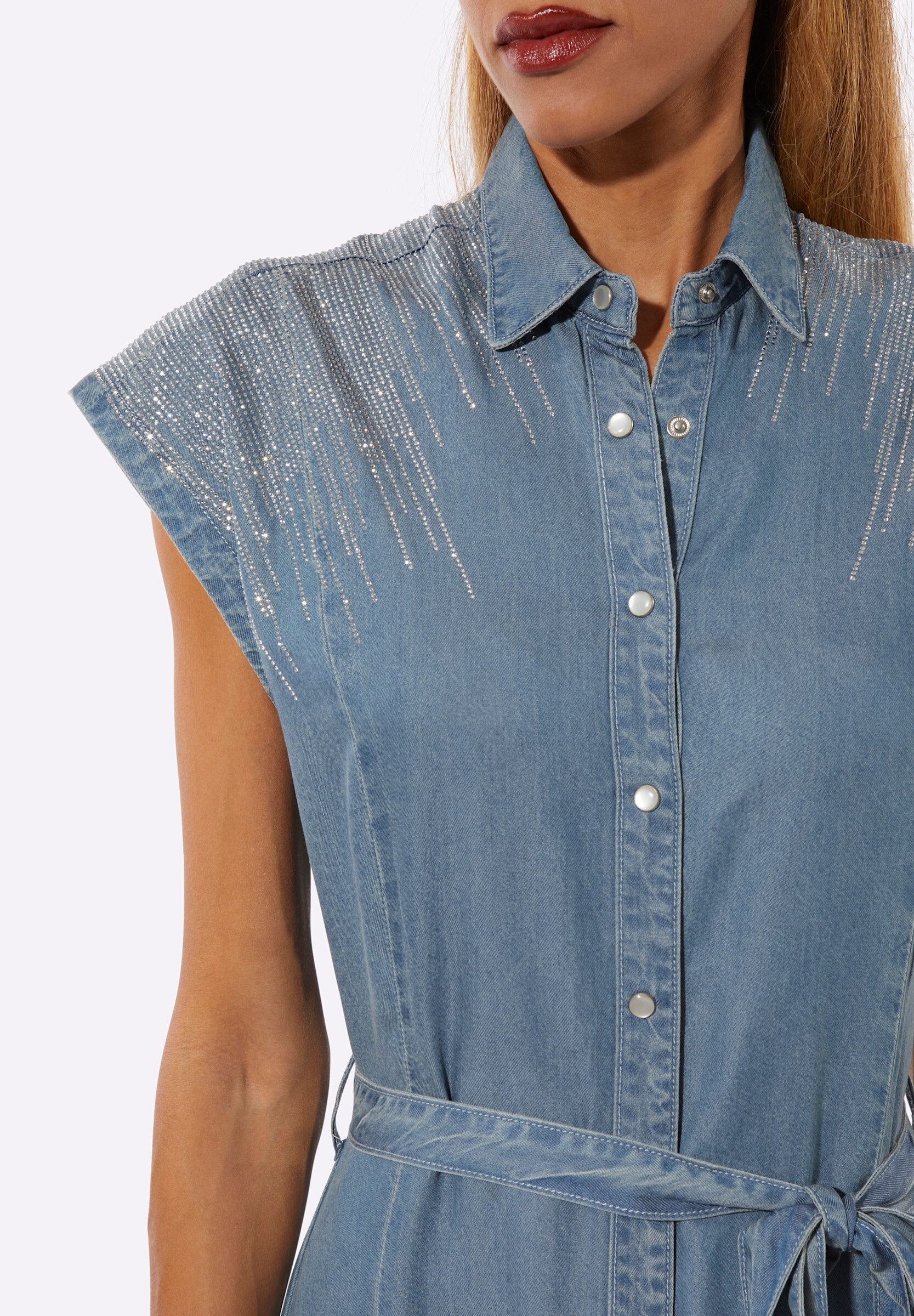 creation L Jeanskleid »Lyocell-Jeans-Kleid Jeanskleid mit Glitzersteinchen vorne und hinten« Ohne Taschen