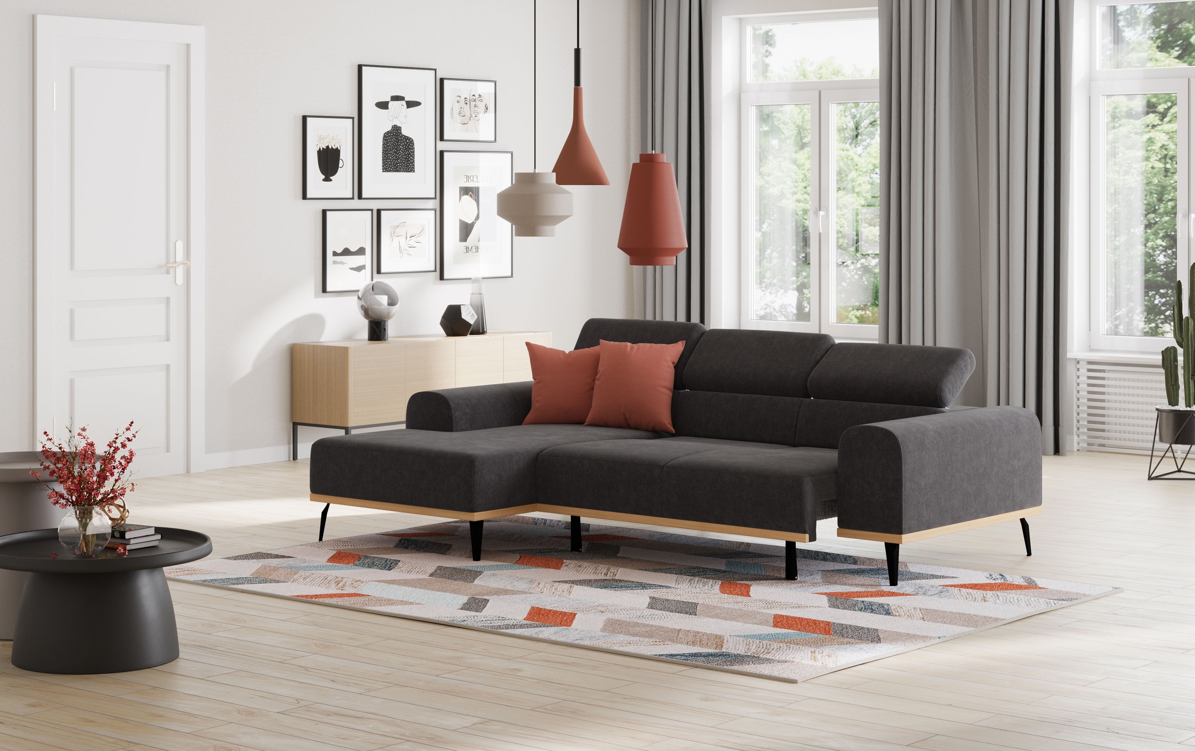 Places of Style Ecksofa »Carlo L-Form«, mit Kopfteilverstellung & Holz-Rahmenoptik, wahlweise Relaxfunktion