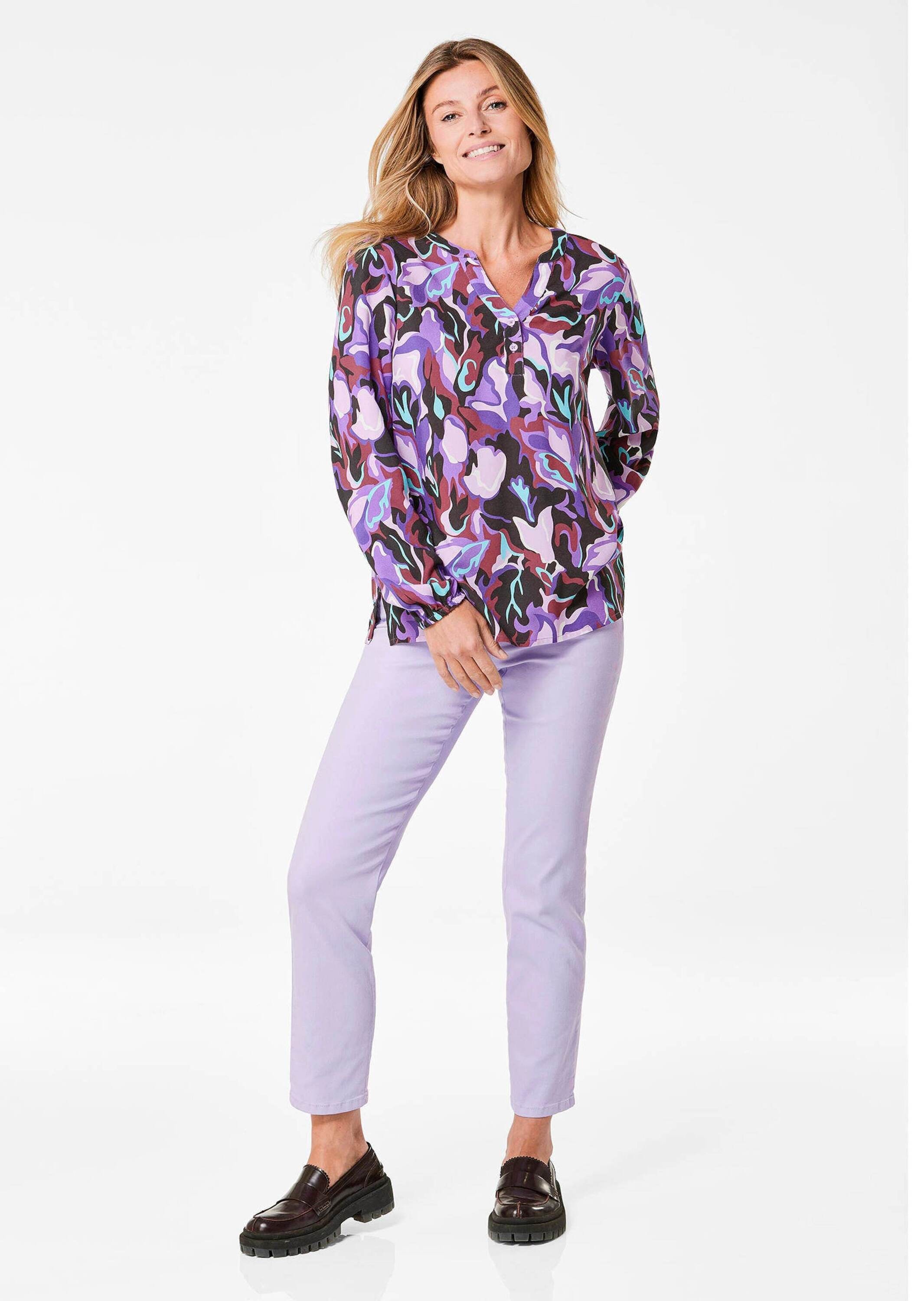 GOLDNER Schlupfbluse »Kurzgröße Printbluse mit Allover-Druck« Mit Seitenschlitzen
