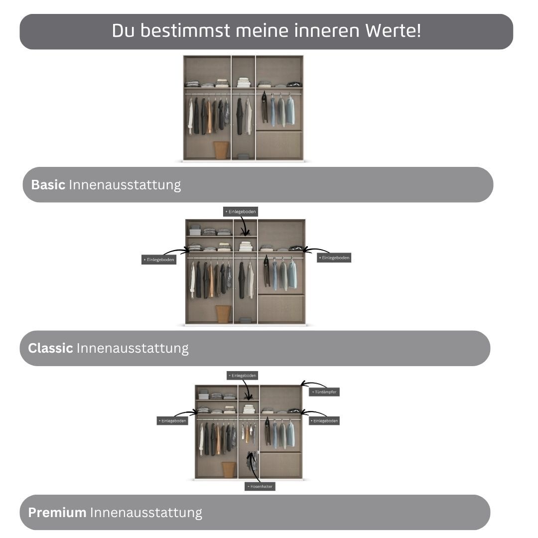 rauch Kleiderschrank »Drehtürenschrank Schrank Garderobe Wäscheschrank Schlafzimmer AVOLA«, (in 3 verschiedenen Ausstattungen BASIC/CLASSIC/PREMIUM), mit hochwertigen Stangengriffen aus Metall in Schwarz MADE IN GERMANY