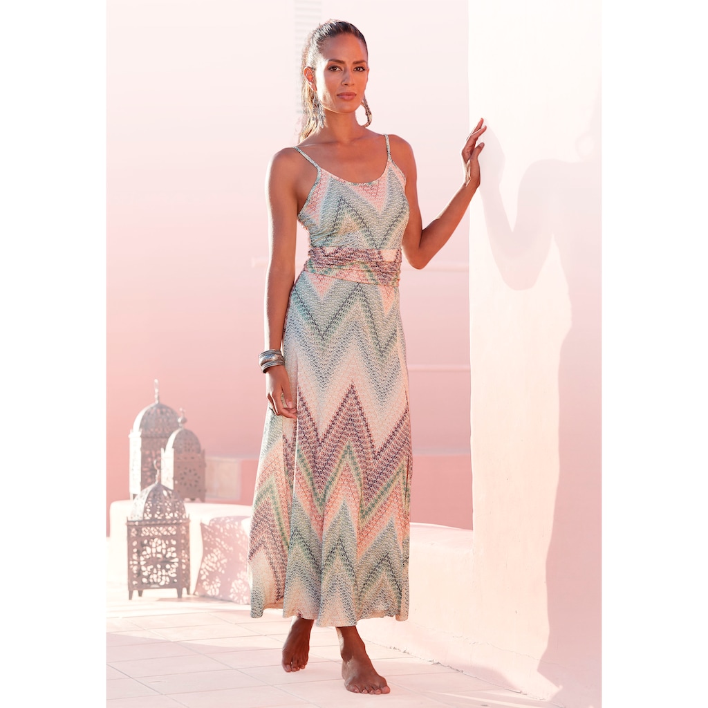 LASCANA Midikleid, mit sommerlichem Print und Schlitz, Sommerkleid, Strandkleid