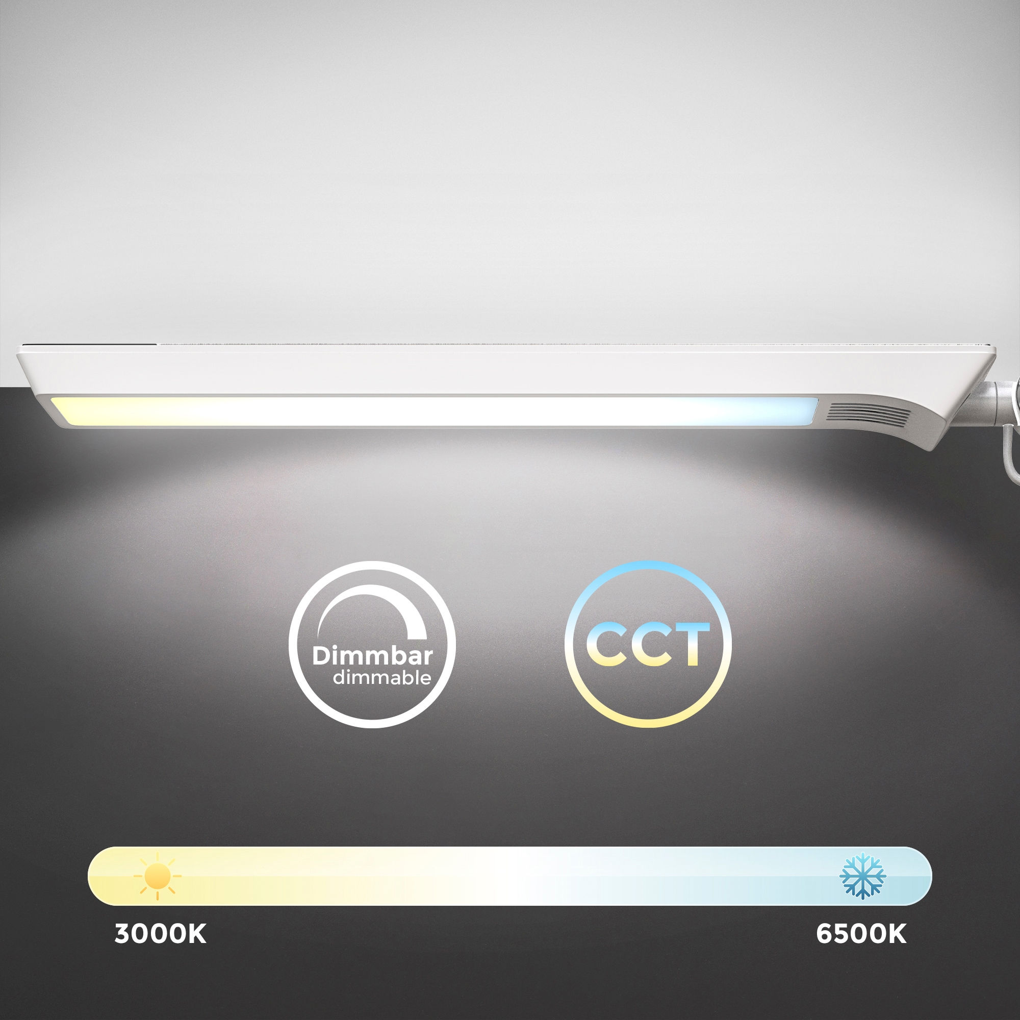 B.K.Licht LED Klemmleuchte, inkl. 1 LED 6.8 Watt, 880lm, 3.000 - 6.500k dimmbar. 