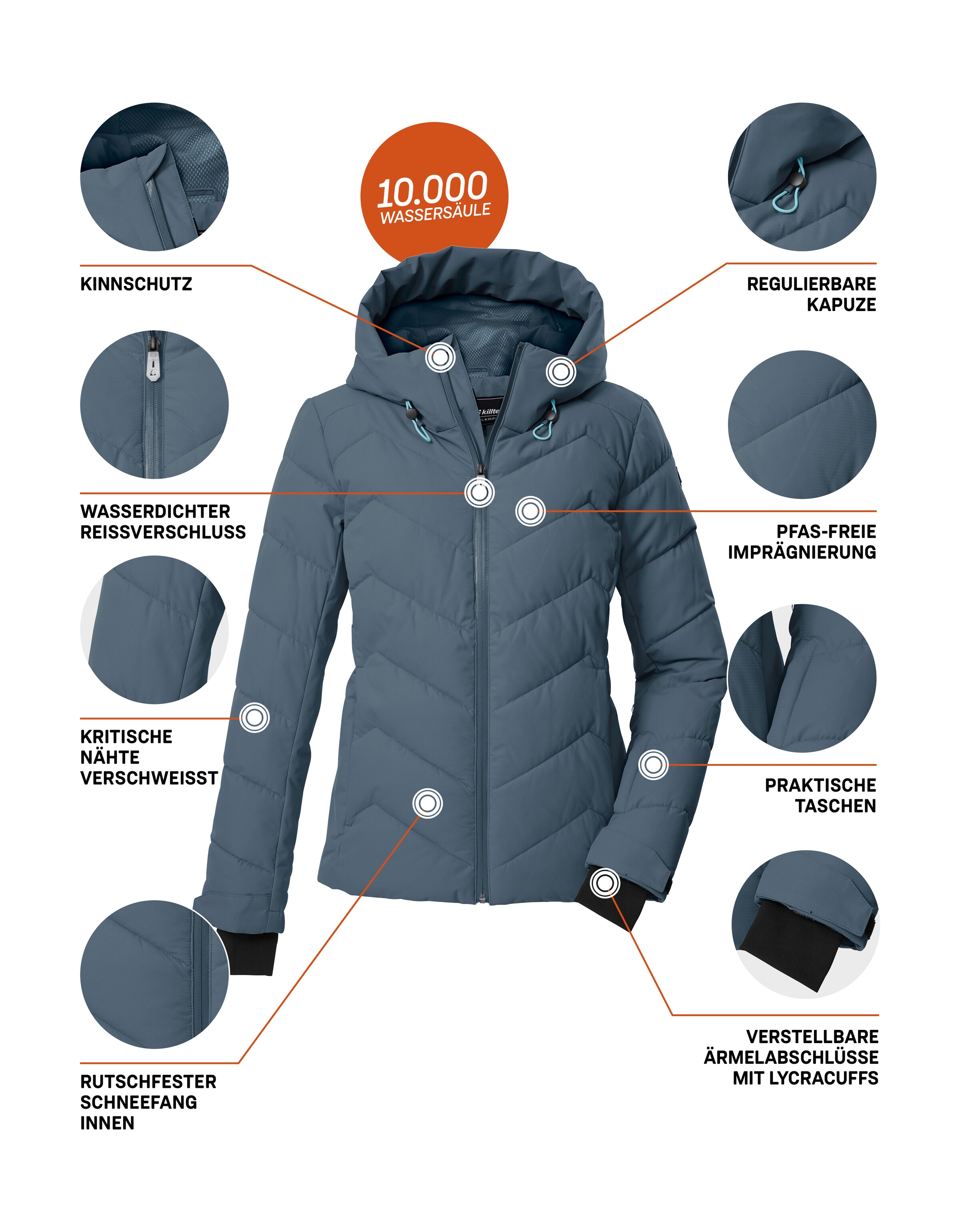 Killtec Skijacke »KSW 31 WMN SKI QLTD JCKT« Winddichte, wasserabweisende Skijacke mit Daunenoptik und Schneefang