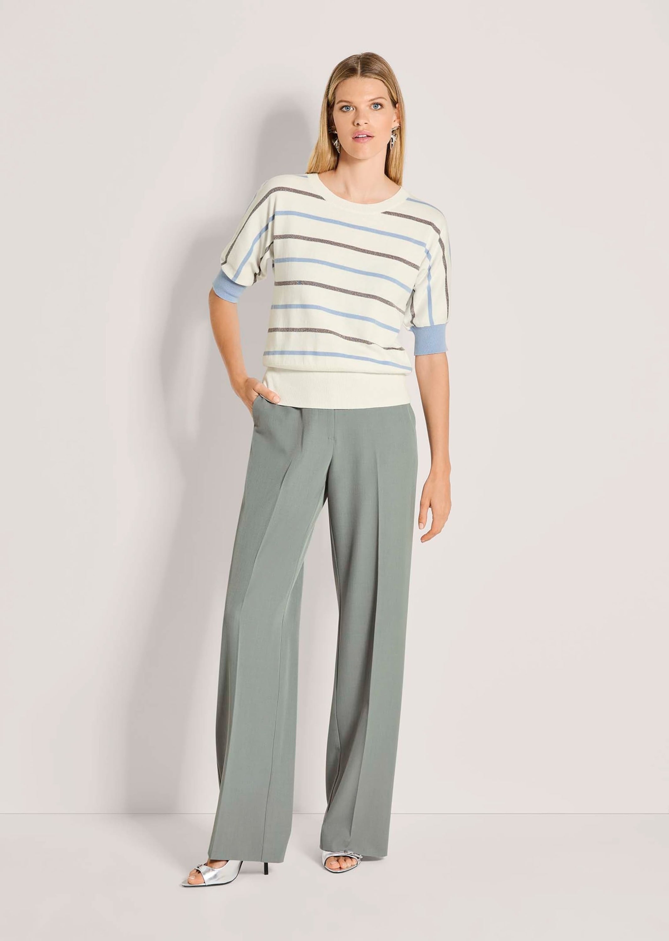 MADELEINE Longpullover »Strickpullover Ringelpullover mit Glanzgarn« Breiter Rippenbund