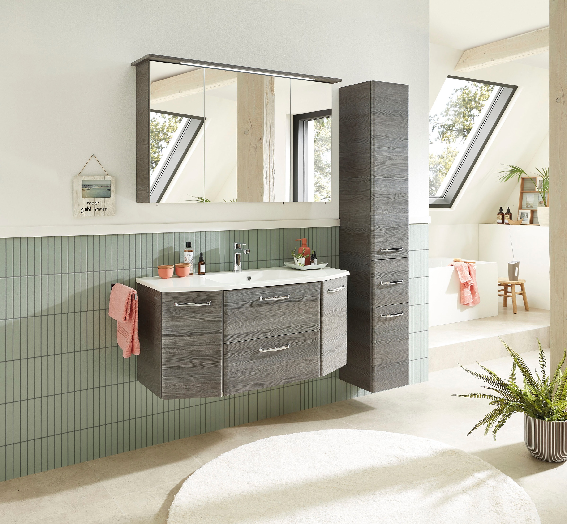 Saphir Badmöbel-Set »Quickset 3-teilig, Mineralmarmor-Waschtisch und LED-Spiegelschrank« 4 Stk. tlg.