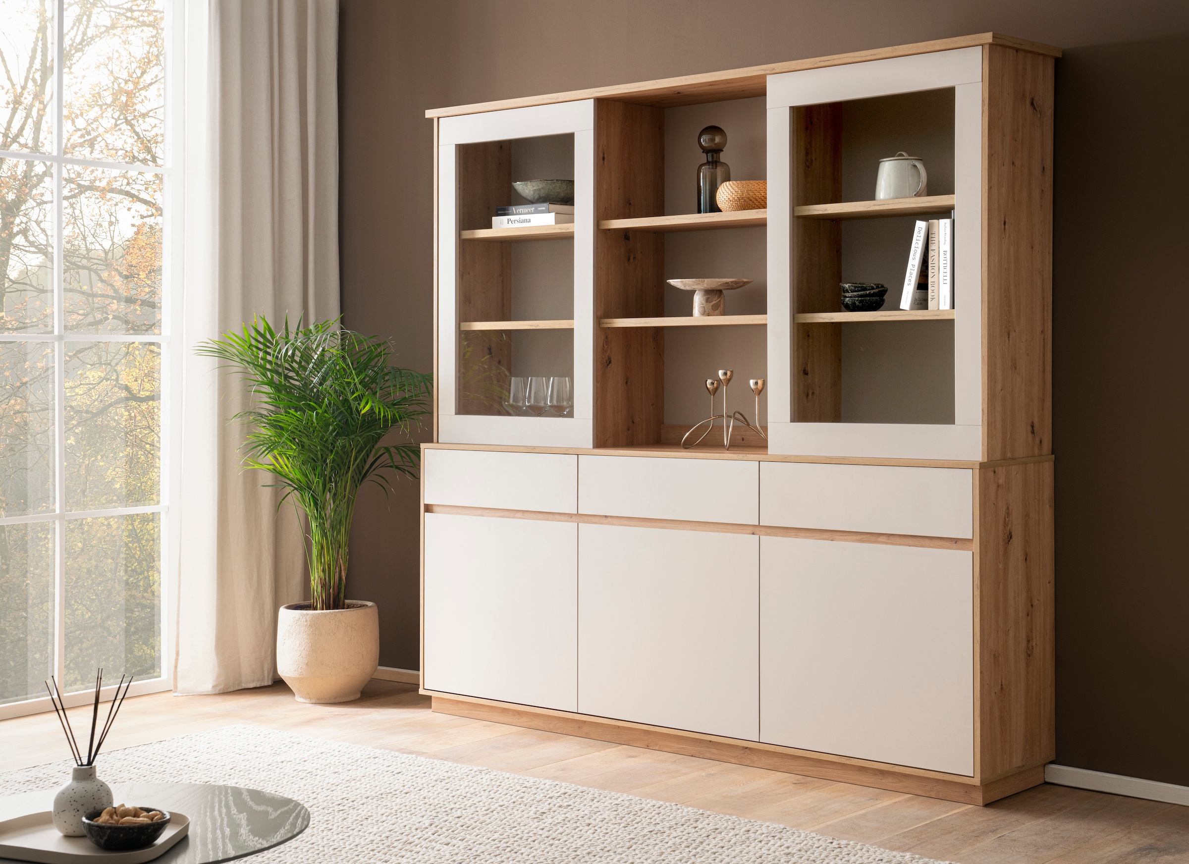 Home affaire Buffet »Sonora, moderner Hochschrank, Buffetschrank in Kaschmir, Regal« filigrane Rahmenoptik, ausreichend Stauraum, vielseitig einsetzbar