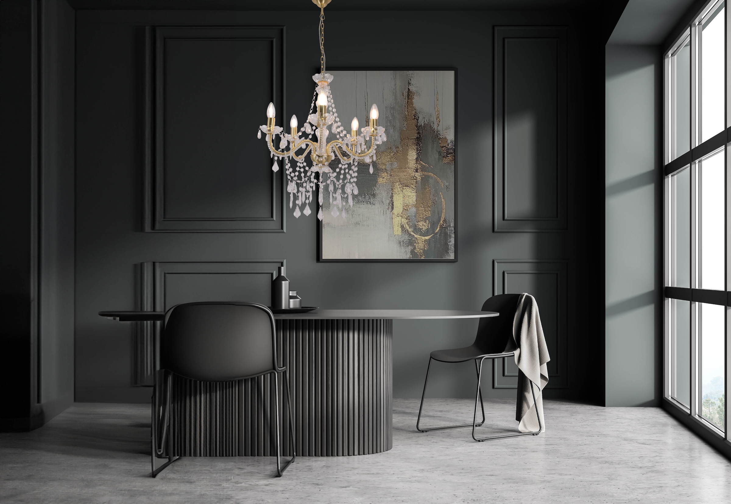 näve Kronleuchter »Cecilia« E14 1 Stk. 5flg., Kristallbehang aus Acryl, exkl. Leuchtmittel E14, D: ca. 52cm