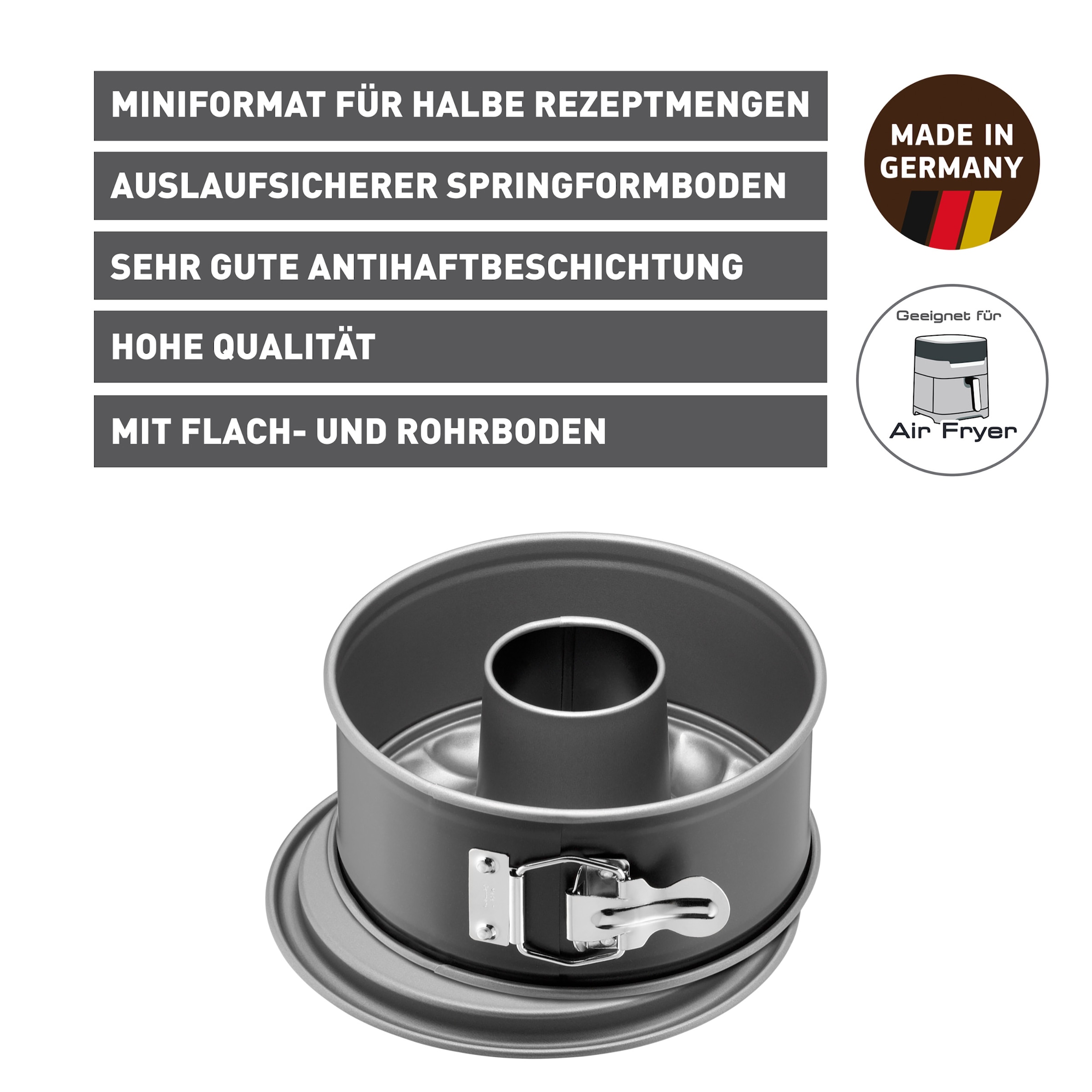Kaiser Backformen Springform »Inspiration«, (3 St.), Flachboden, Rohrboden, für Torten/Rührkuchen/Gugelhupf, Stahl