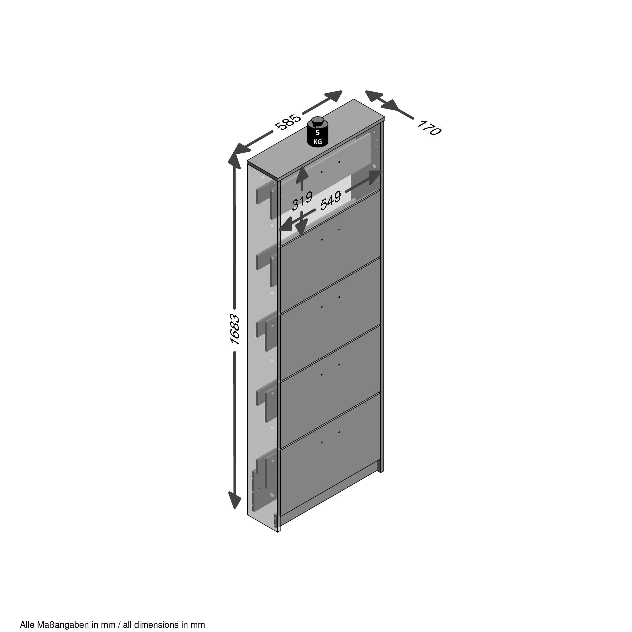 FMD Schuhschrank »Step 5«, Schuhkipper mit 5 Schuhklappen, Höhe 168,5 cm, Tiefe 17 cm