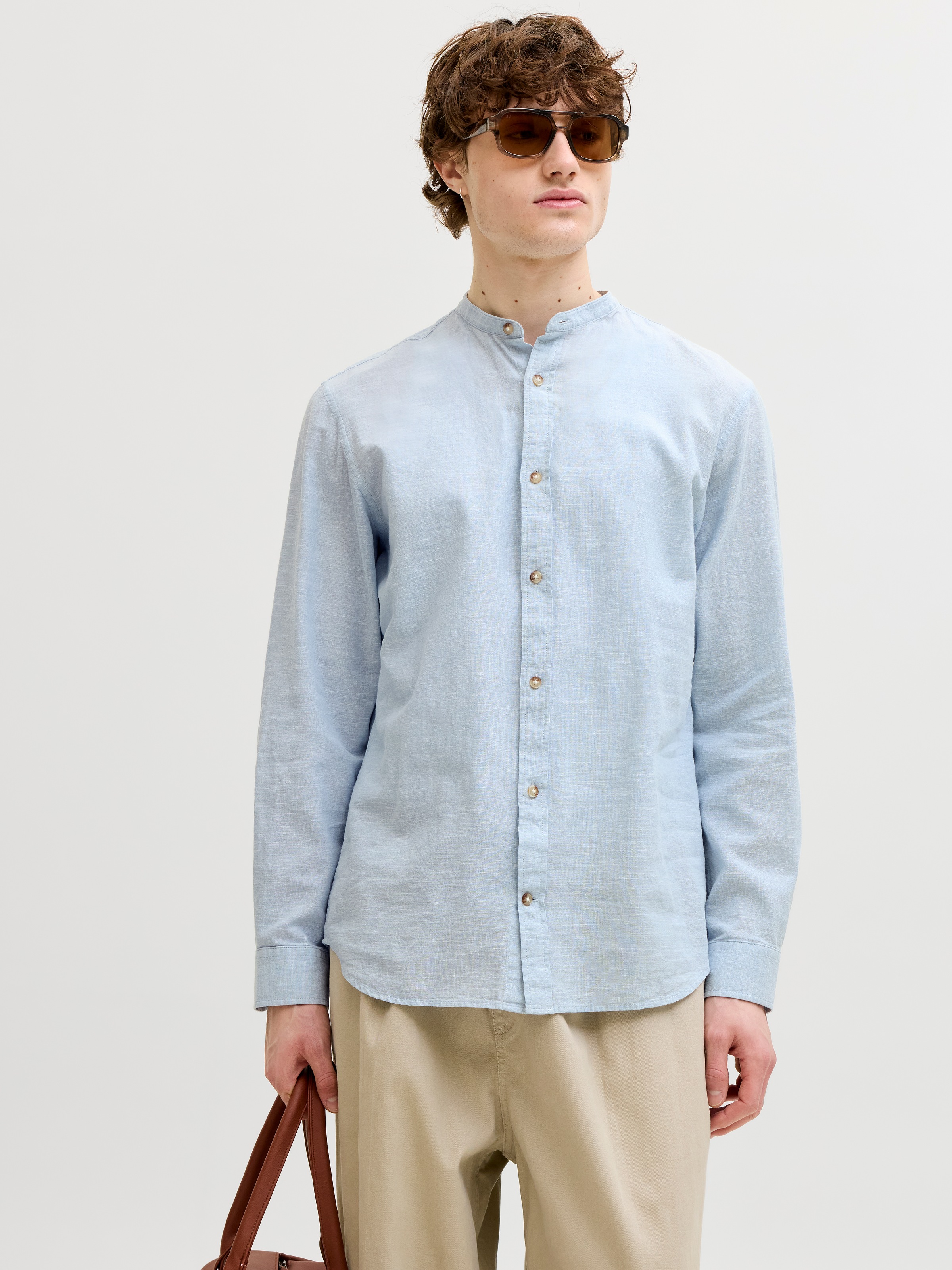 Jack & Jones Langarmhemd »JJESUMMER LINEN BLEND BAND SHIRT L/S SN« Baumwollmischung, regular fit