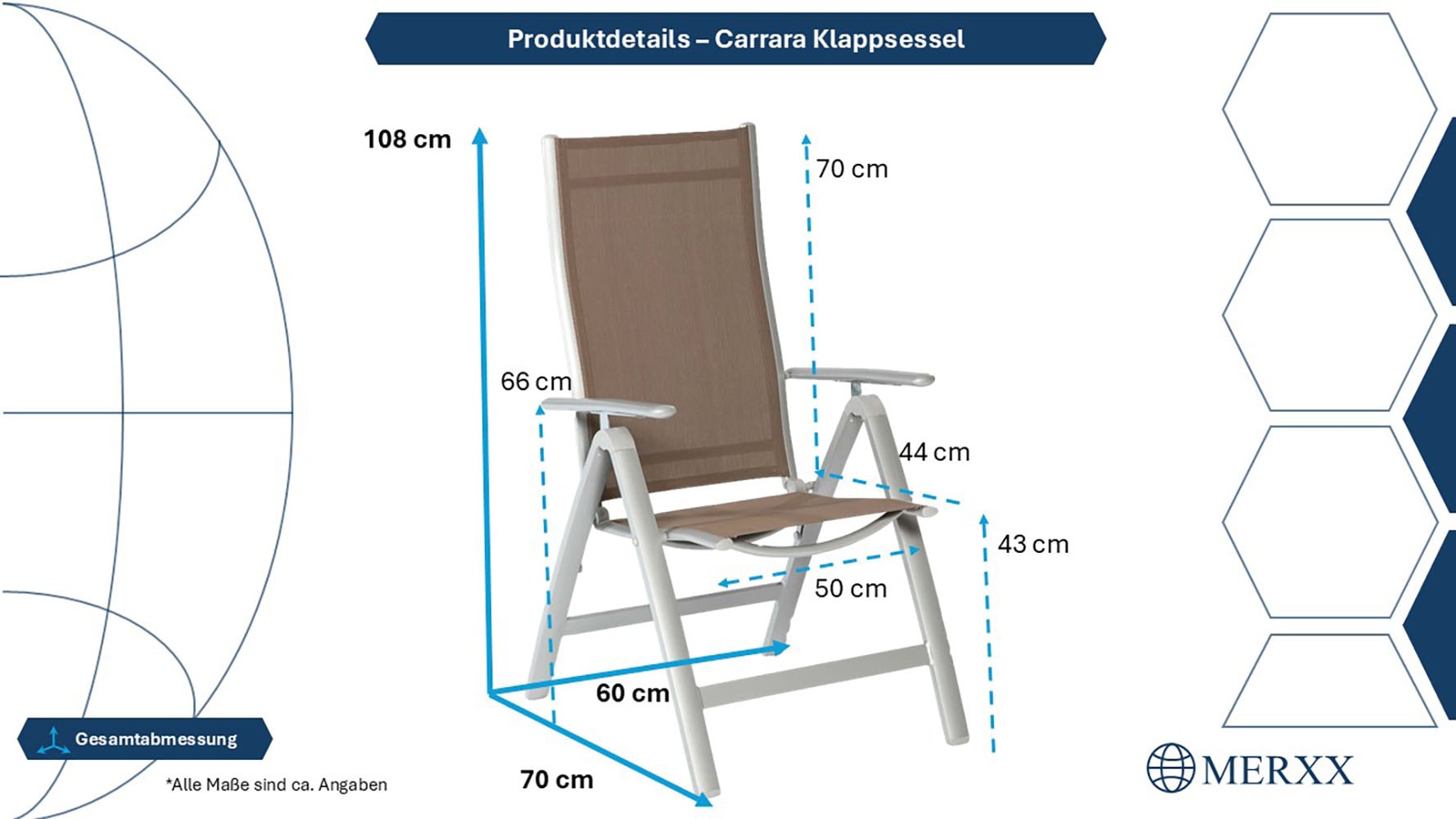 MERXX Garten-Essgruppe »Carrara« 6x Sessel, 1x Tisch 190x100x75,5 cm, 7 Stk. tlg.